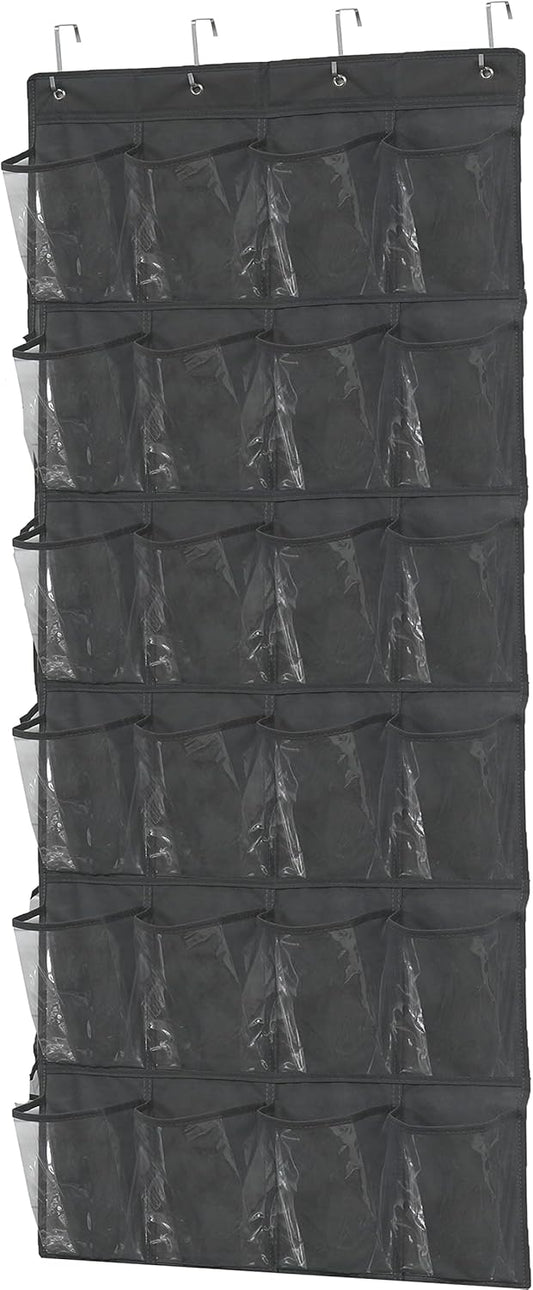 Simple Houseware 24 Pockets Large Clear Pockets Over The Door Hanging Shoe Organizer, Dark Gray (56" x 22.5")