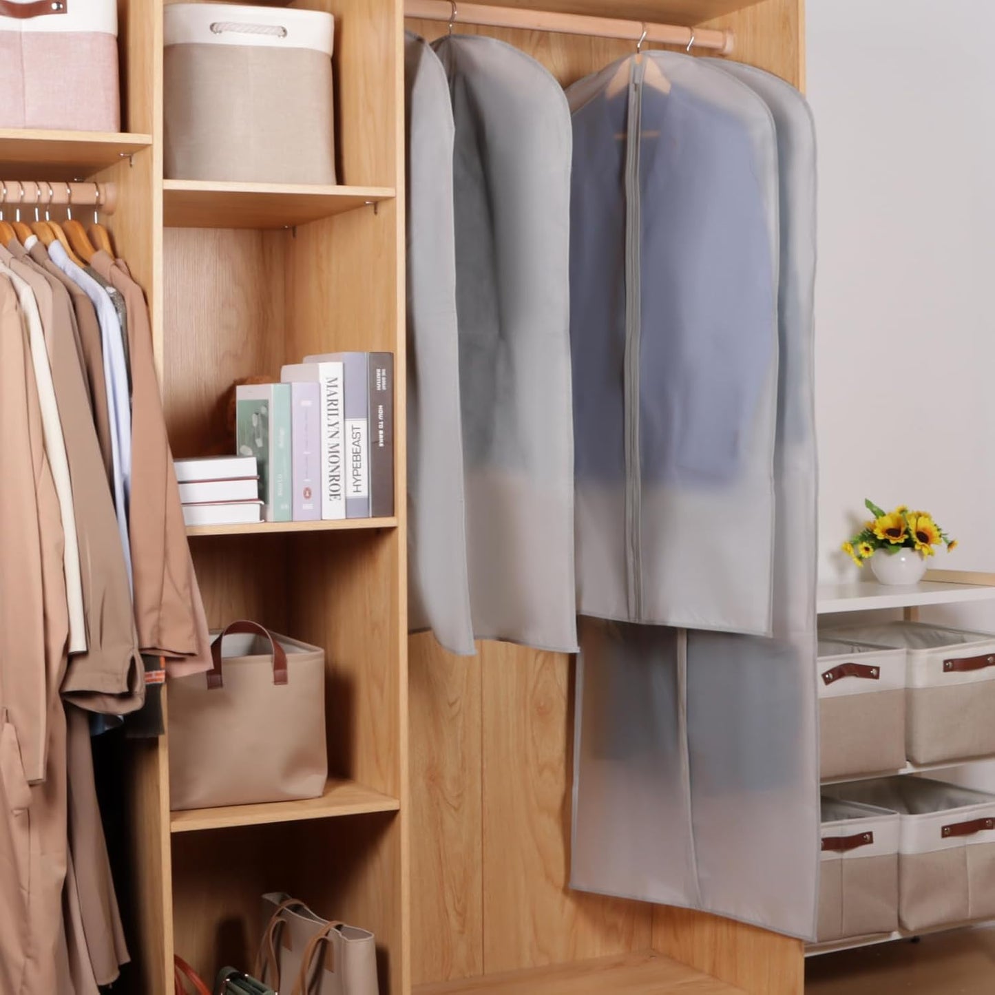 Zilink 3 Pack 65" Long Clear Dress Bags for Gowns, Coats, Jackets - Gray, Breathable, Zipper Closure