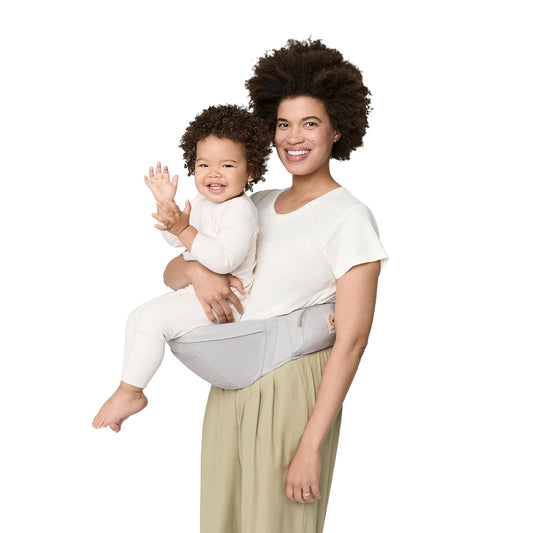 Ergobaby Lift Ergonomic Baby Hip Seat Carrier with Storage, Comfortable Wide Waistbelt and Lumbar Support (17lbs - 45lbs) - Anti-slip Toddler Carrier - Pearl Grey