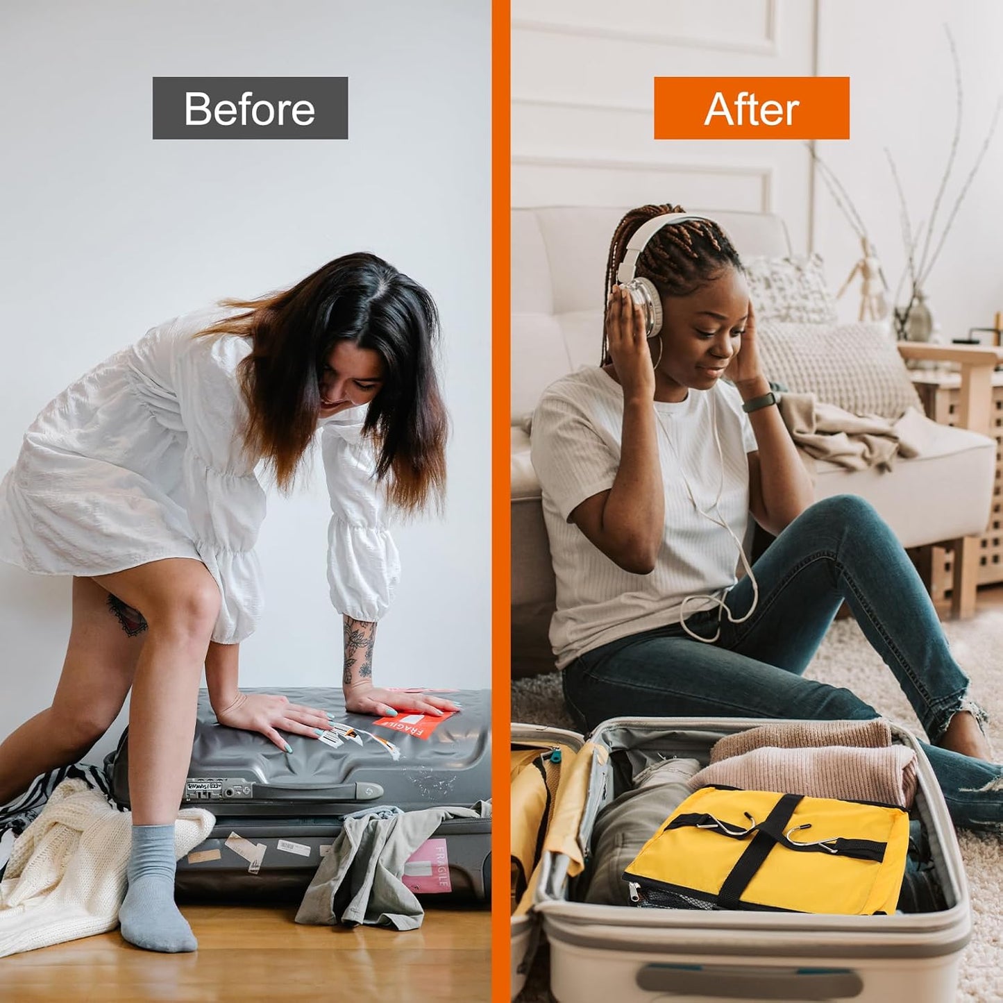 TABITORA Travel Portable Hanging Shelves Closet Organizer Packing Luggage Storage with Multifunctional and Foldable Invisible Compartment,Lightweight, for Suitcase, RV,Closet…Yellow,XL