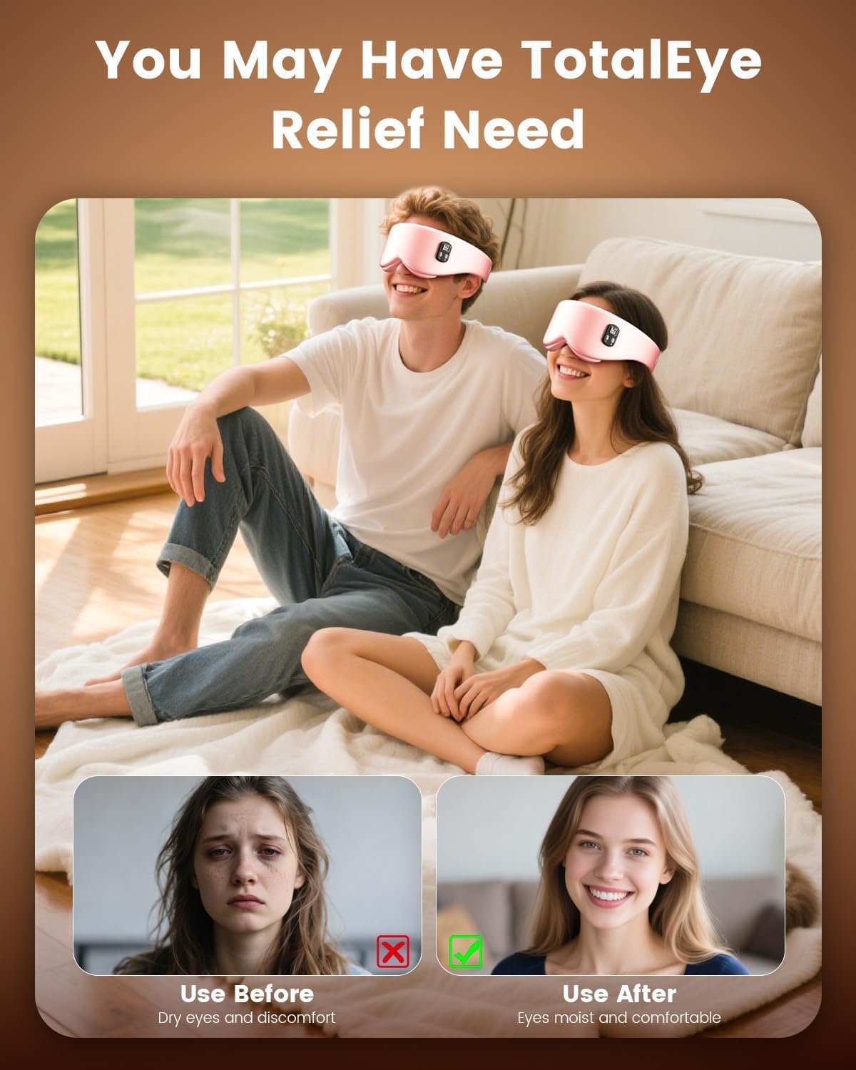 Heated Eye Mask - Cordless Eye Mask for Dry Eyes ｜4 Heating Levels ｜Timer Shutoff Functions｜Washable Dry Eye Relief｜1500mAh｜Sleep & Travel Essential｜Silk Fabric