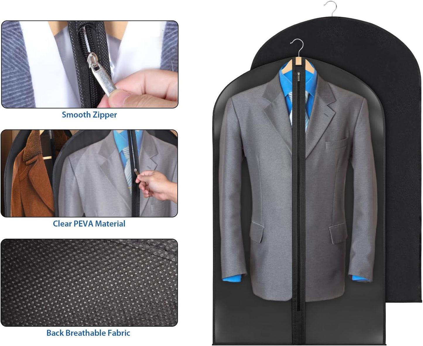 Zilink Clear Garment Bags for Hanging Clothes Clear Suit Bags for Closet Storage Breathable Suit Bag for Travel for Suits, Coats, Jackets, Set of 12