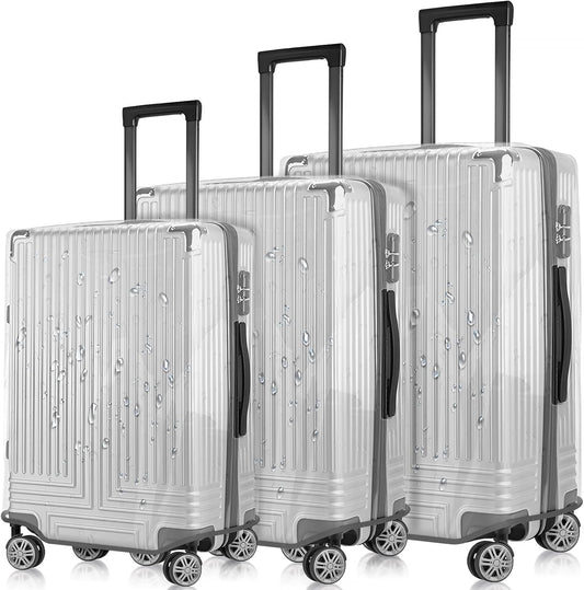 0.4mm Thick Transparent PVC Luggage Protector Cover Set, Waterproof TSA Approved Luggage Covers for Suitcase, Clear Suitcase Covers for 19-29 Inch Spinner Luggage