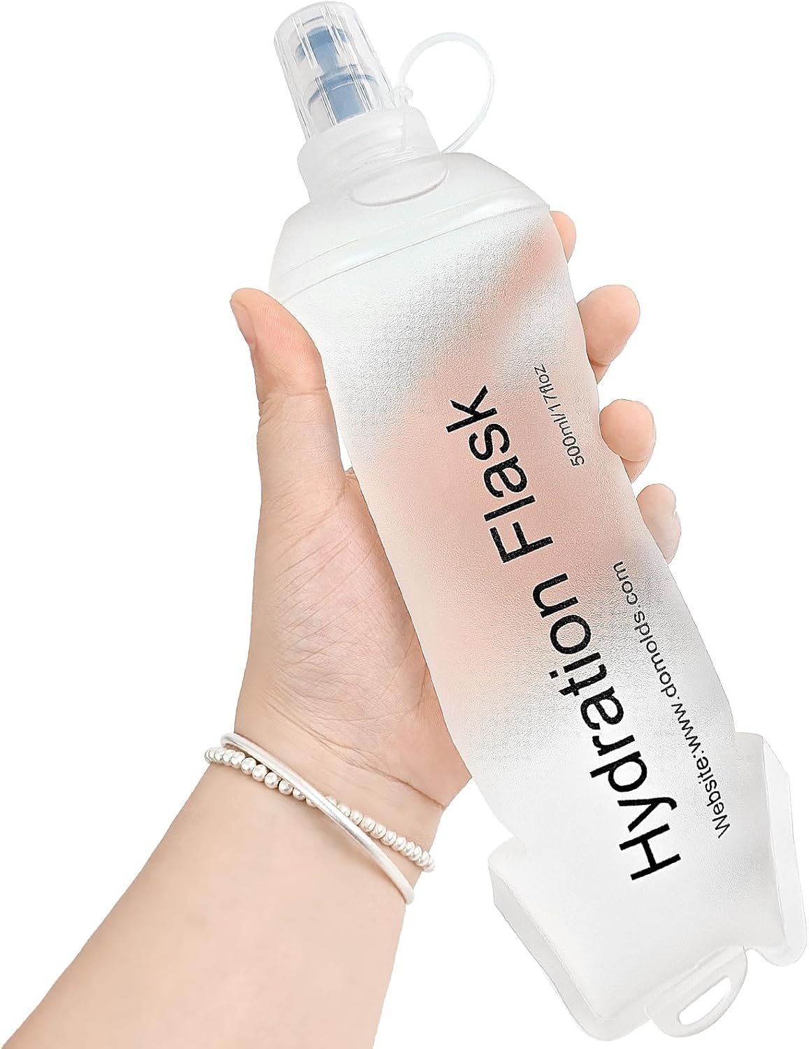 GYGYL Soft Flask, TPU Collapsible Soft Water Bottle for Hydration Pack, Running Vest, Leak-Proof Folding Water Bottle for Hiking Cycling Climbing Jogging-500ml White