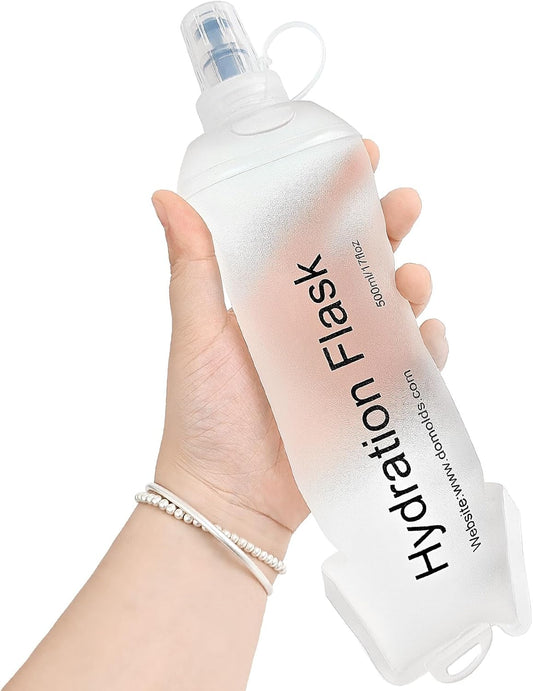 GYGYL Soft Flask, TPU Collapsible Soft Water Bottle for Hydration Pack, Running Vest, Leak-Proof Folding Water Bottle for Hiking Cycling Climbing Jogging-500ml White