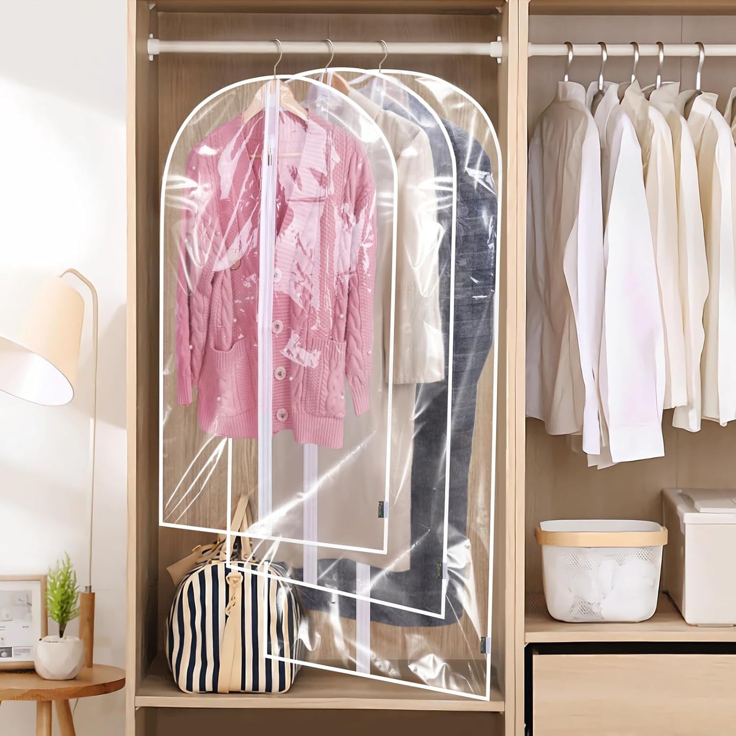 BALEINE 60'' Clear Garment Bags, 6 Packs PEVA Dress Bag for Closet Clothes Dresses Suit Coats Storage (Clear, 6PK)