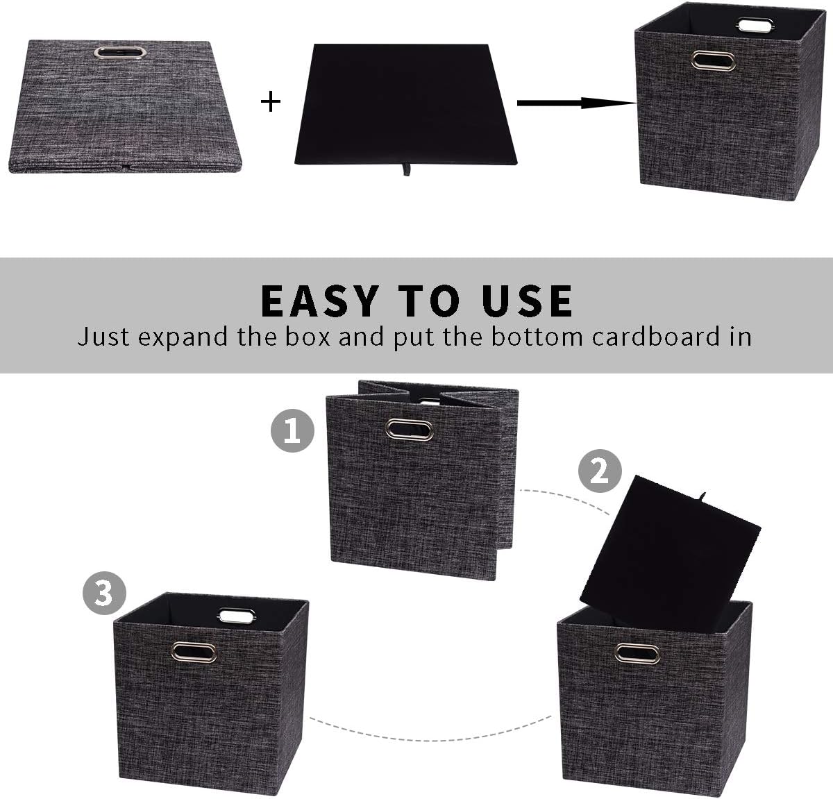 Posprica Fabric Storage Cubes,13×13×13 cube storage bins, Foldable Drawers Baskets Containers for Shelf Cabinet Bookcase,Thick and Heavy Duty (4pcs, Black)