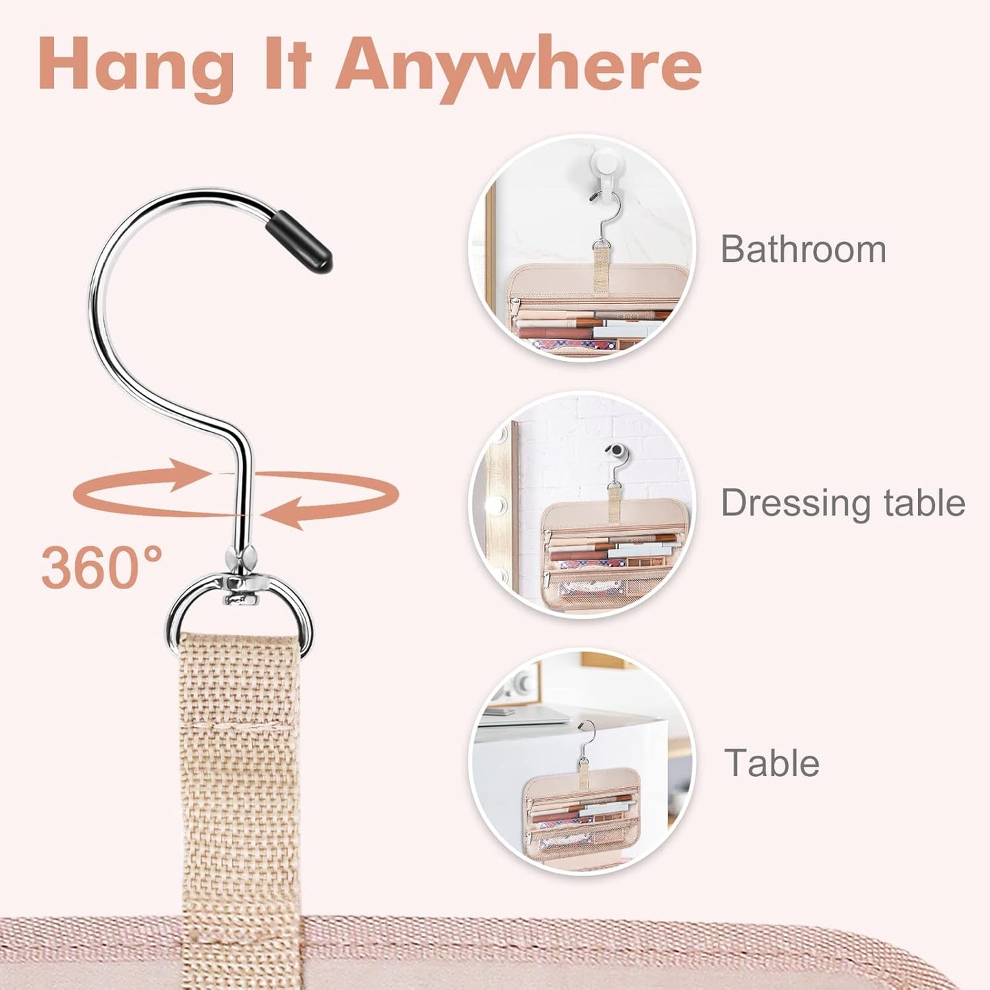 Wedama Toiletry Bag for Women, Large Cosmetic Travel Bag, Hanging Toiletry Bag for Bathroom, Thickened PVC Waterproof Makeup Bag, Toiletries Bag for Travel Business Trips and Camping, Black