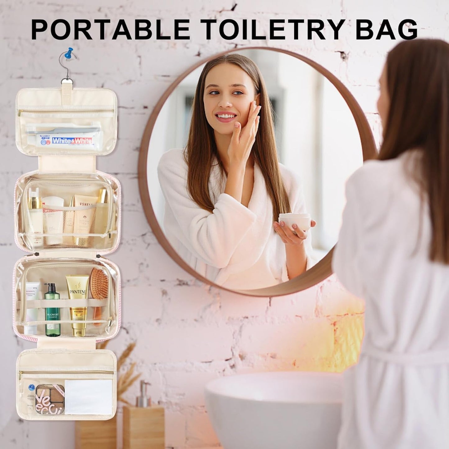 TOPEAST Hanging Toiletry Bag for Women - Portable Makeup and Travel Bag, Cruise Ship Essentials - Letter B