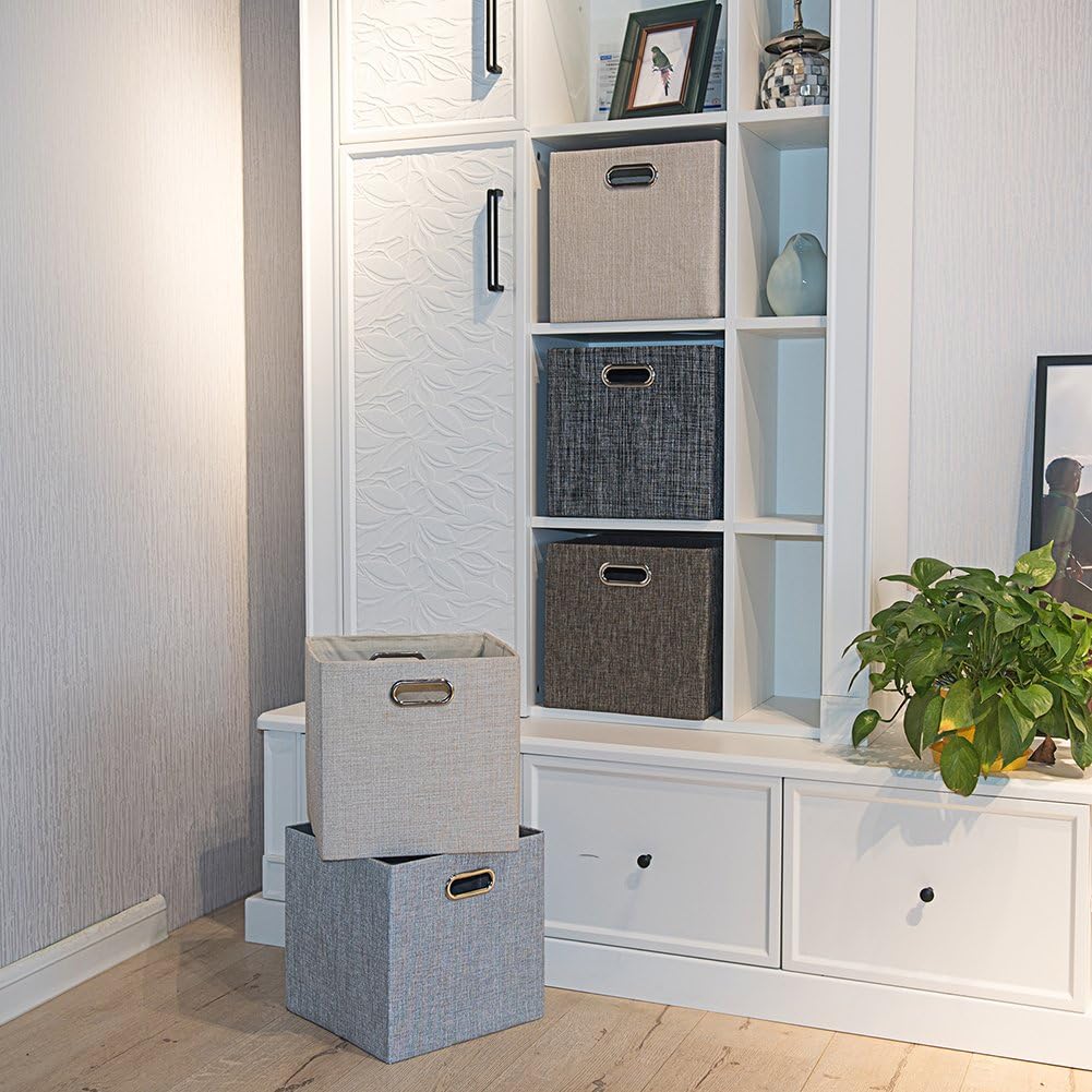 Posprica Collapsible Storage Cubes,11×11 Heavy Duty Fabric Stroage Basket Bins, 4pcs,Black