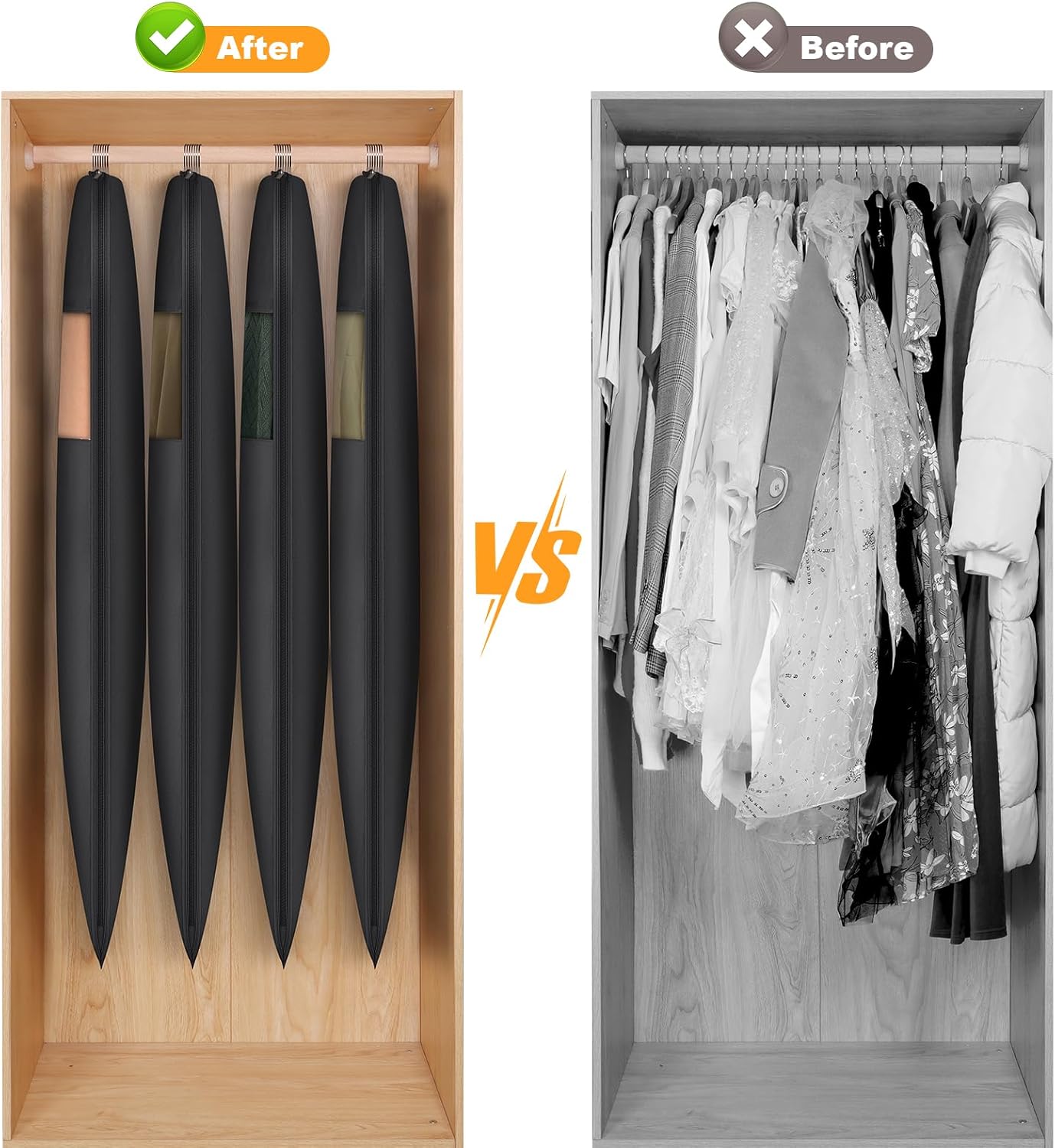 Syeeiex 54'' Space Saving Hanging Garment Bag with Self Compression Zipper(2PCS) - Save 50% Space, Garment Bags for Hanging Clothes with 8'' Gussets, Can Hold 6 Down Coats, 8 Winter Coats or 20 Shirts