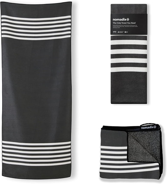 Nomadix Original Towel - Perfect for Beach, Pool, Travel, Camping, Yoga - Made with Recycled Materials - Super Absorbent - Sand Resistant - Poolside Black - 72.5x30