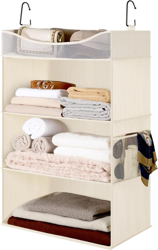 StorageWorks Hanging Closet Organizer, 3-Shelf Hanging Closet Shelves with Top Shelf, 19 ¾"W x 12" D x 31" H, Extra-Large Space, Ivory White