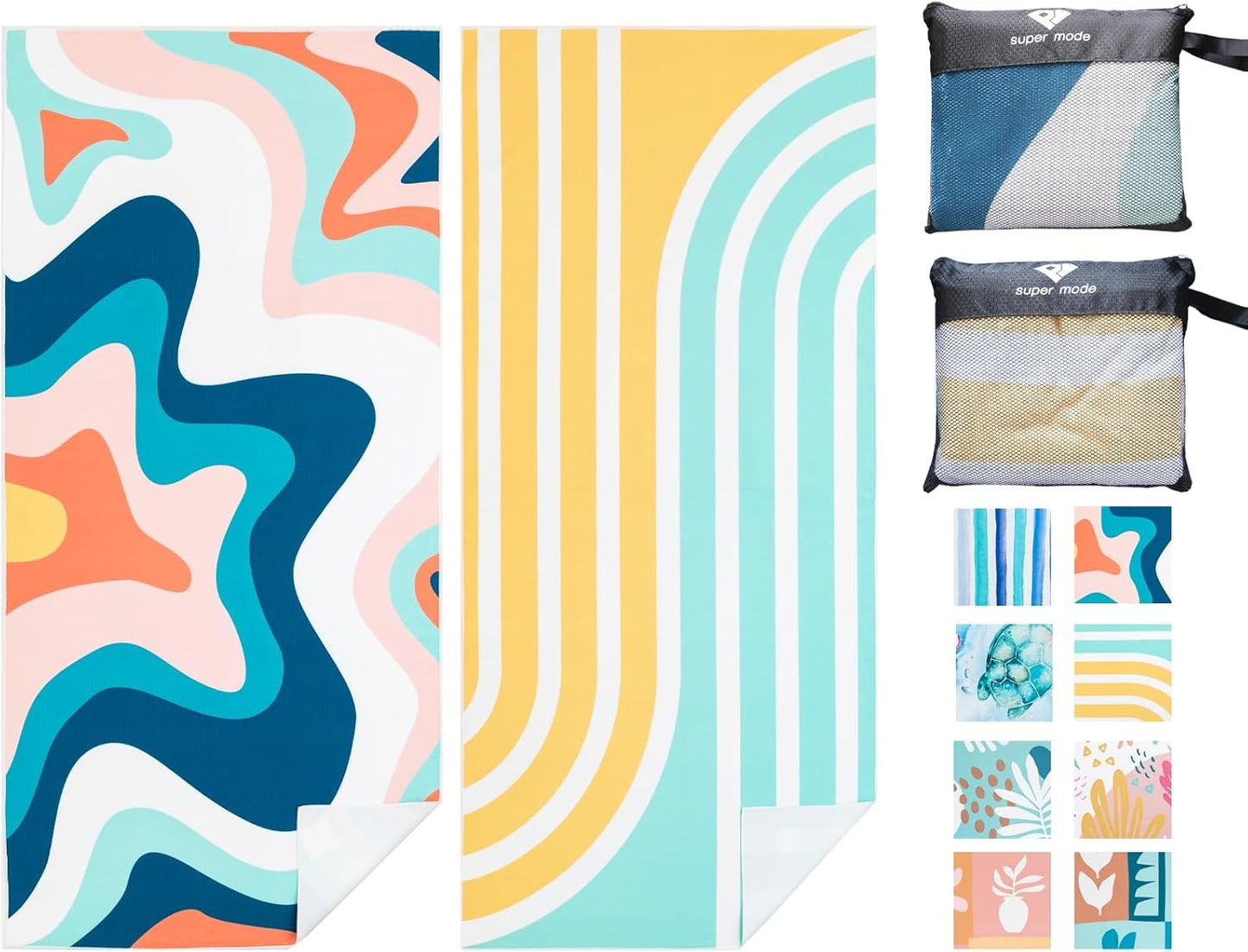 PY SUPER MODE 2 Pack Beach Towel - 75 x 35 inches Quick Dry Microfiber Beach Towels Oversized, Lightweight Soft and Absorbent Bath Towel Suitable for Swimming Pool Camping for Adults