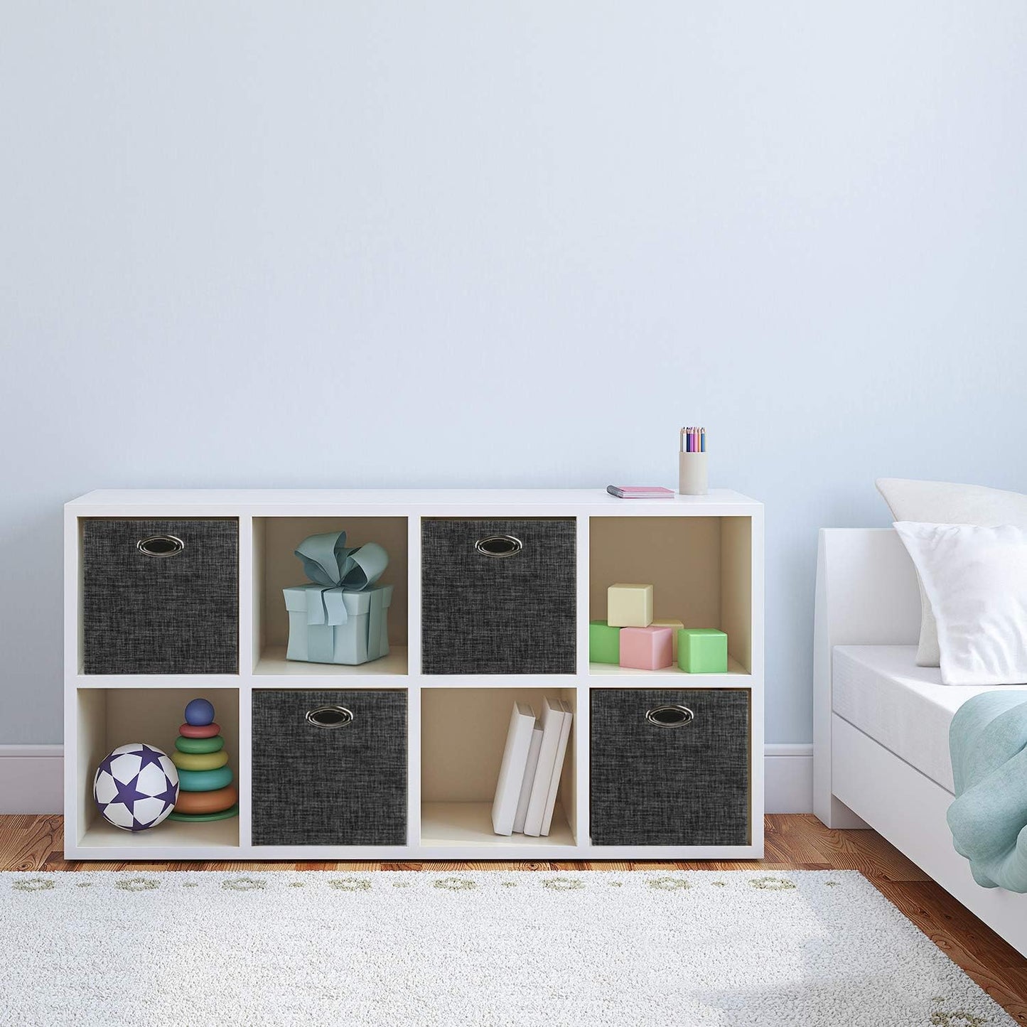 Posprica Storage Cubes,12×12 Storage Bins ,Foldable Storage Baskets Fabric Drawers Containers for Shelf Cabinet Bookcase,Thick and Heavy Duty (4pcs, black)