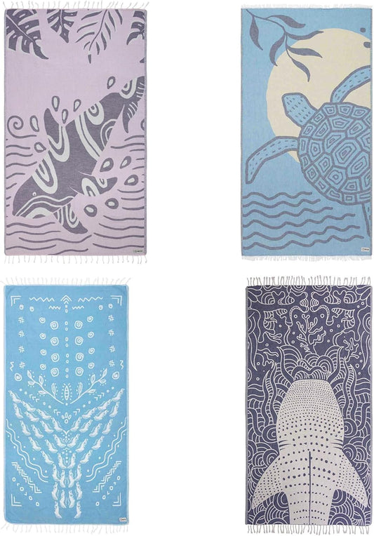 Sand Cloud Large Turkish Beach Towel - Sand Free - 100% Organic Turkish Cotton Yarn - Quick Dry Oversized Towel for Beach, Picnic, Blanket or Bath - As Seen on Shark Tank - Marine Bundle