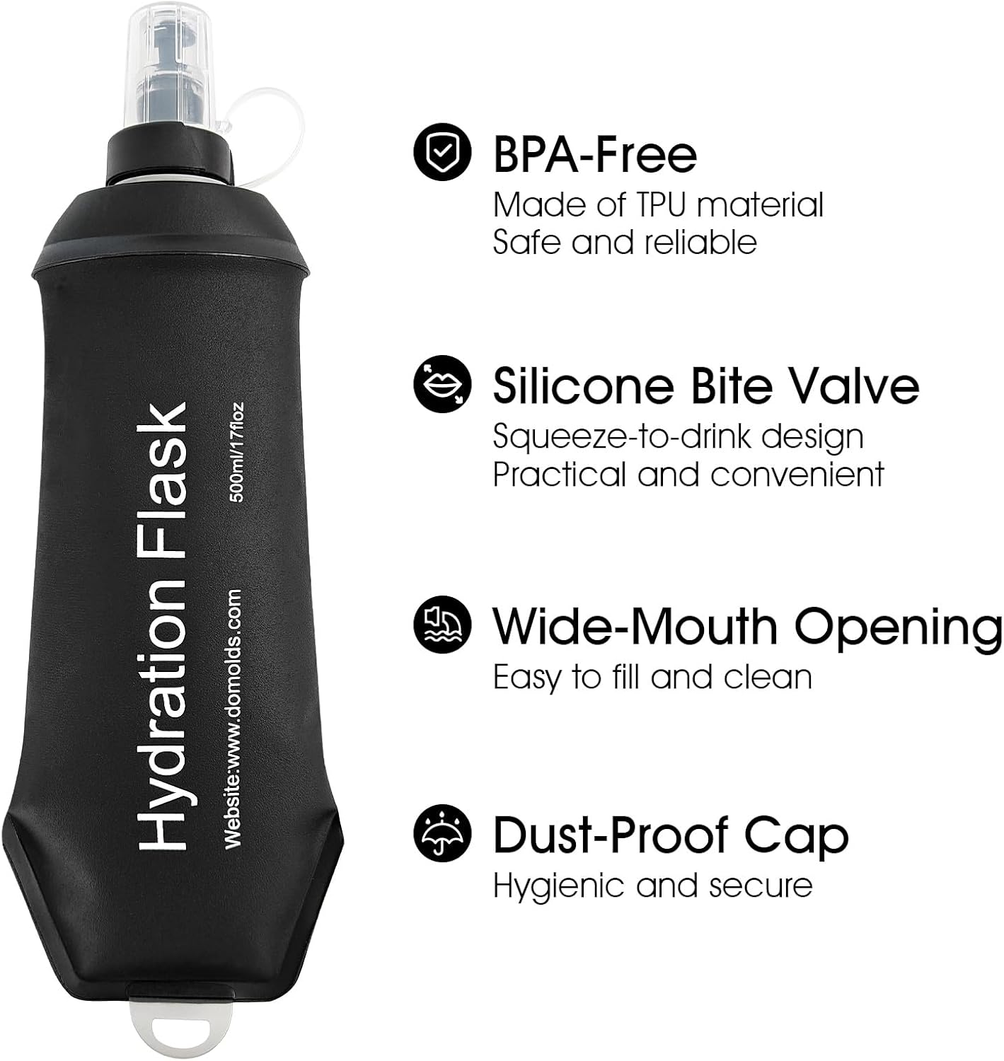 GYGYL Soft Flask, TPU Collapsible Soft Water Bottle for Hydration Pack, Running Vest, Leak-Proof Folding Water Bottle for Hiking Cycling Climbing Jogging-250ml Black