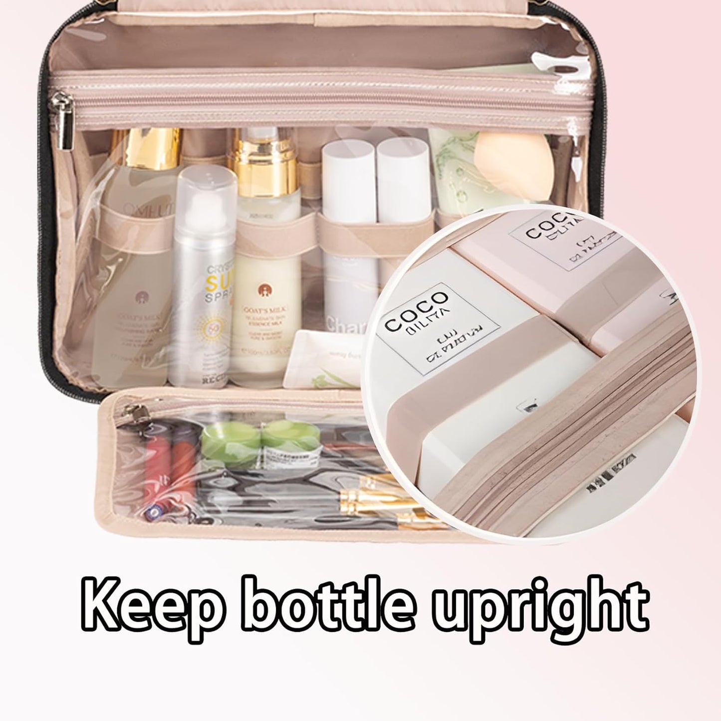 Pink Toiletry Bag, Makeup Organizer, Travel Bag For Women Mens Toiletries, Waterproof with Hanging Hook, Large Capacity