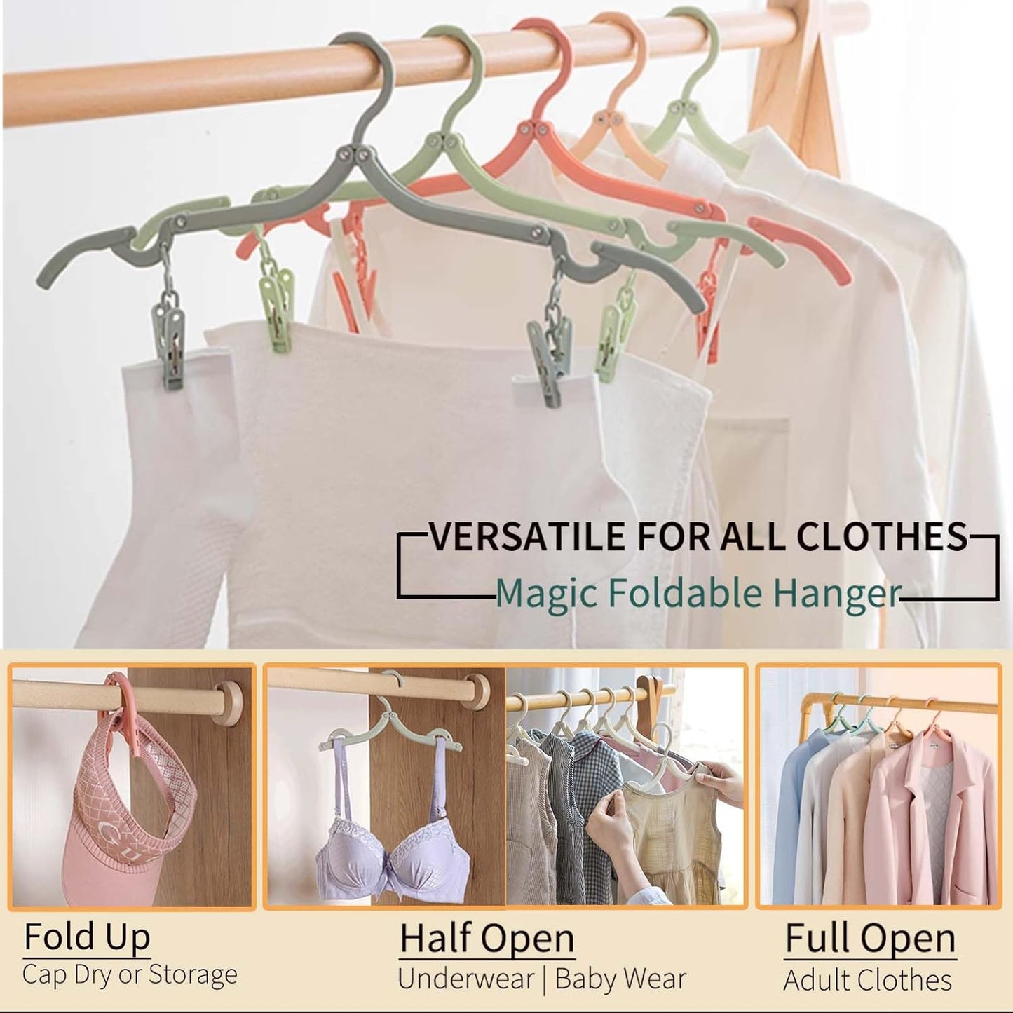 12-Piece Foldable Travel Hangers with Clips - Collapsible Coat Hanger for Pants, Socks, Underwear & Drying Rack