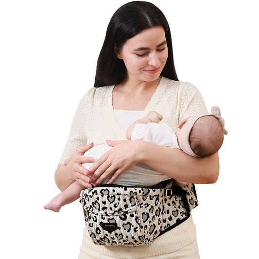 Sunveno Hip Baby Carrier with Seat,Ergonomic Baby Hip Carrier,Front-Facing Baby Holder,Anti-Slip Seat Surface,Wide and Adjustable Waistband,Multiple Pockets,Newborn to Toddler up to 45lbs,Leopard