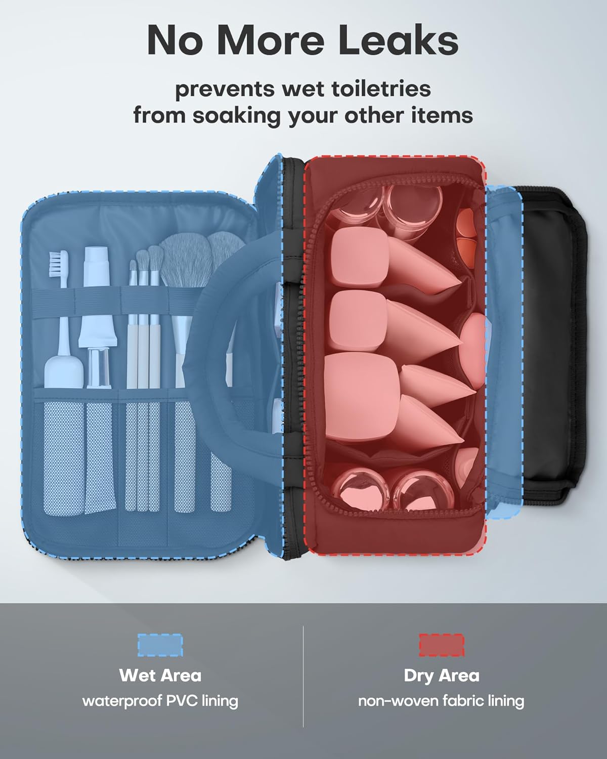 HOTOR Travel Toiletry Bag - Wide-Open Toiletry Bag for Women, Multi-Pocket Makeup Bag for Travel Essentials, Wet & Dry Separation Travel Accessories for Trip, Gym, 11.4" x 5.9" x 8.3", Black