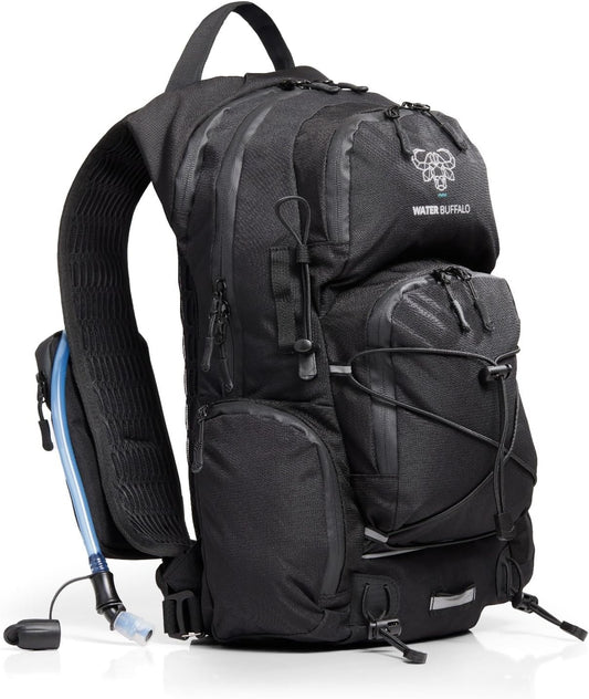 Water Buffalo Hydration Backpack - Sherpa 22L Hiking Backpack with Water Bladder - Water Backpack for Hiking with Waterproof Zippers, Phone & Pole Holders