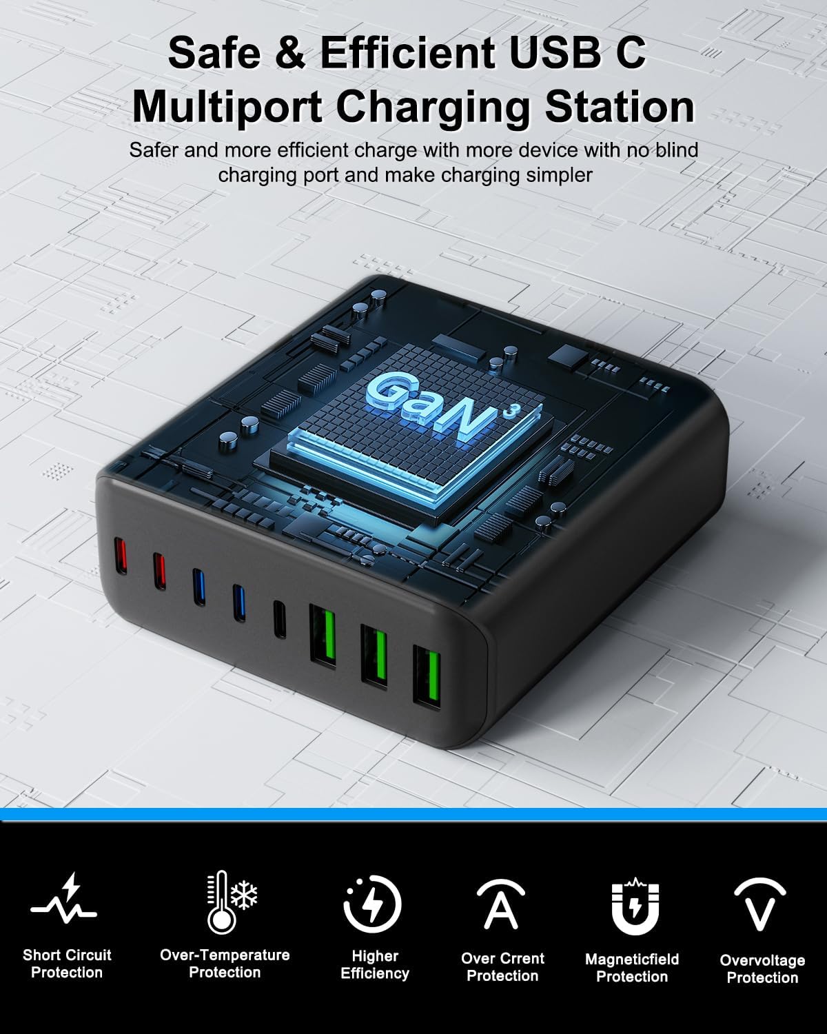 500W USB C Charger Block, 8-Port USB C Charging Station Fast Charging PD 120W PC Laptop Charger Adapter Compatible with MacBook Pro/Air/All iPad,DELL, iPhone 16/15/14/13/Pro Max/Galaxy