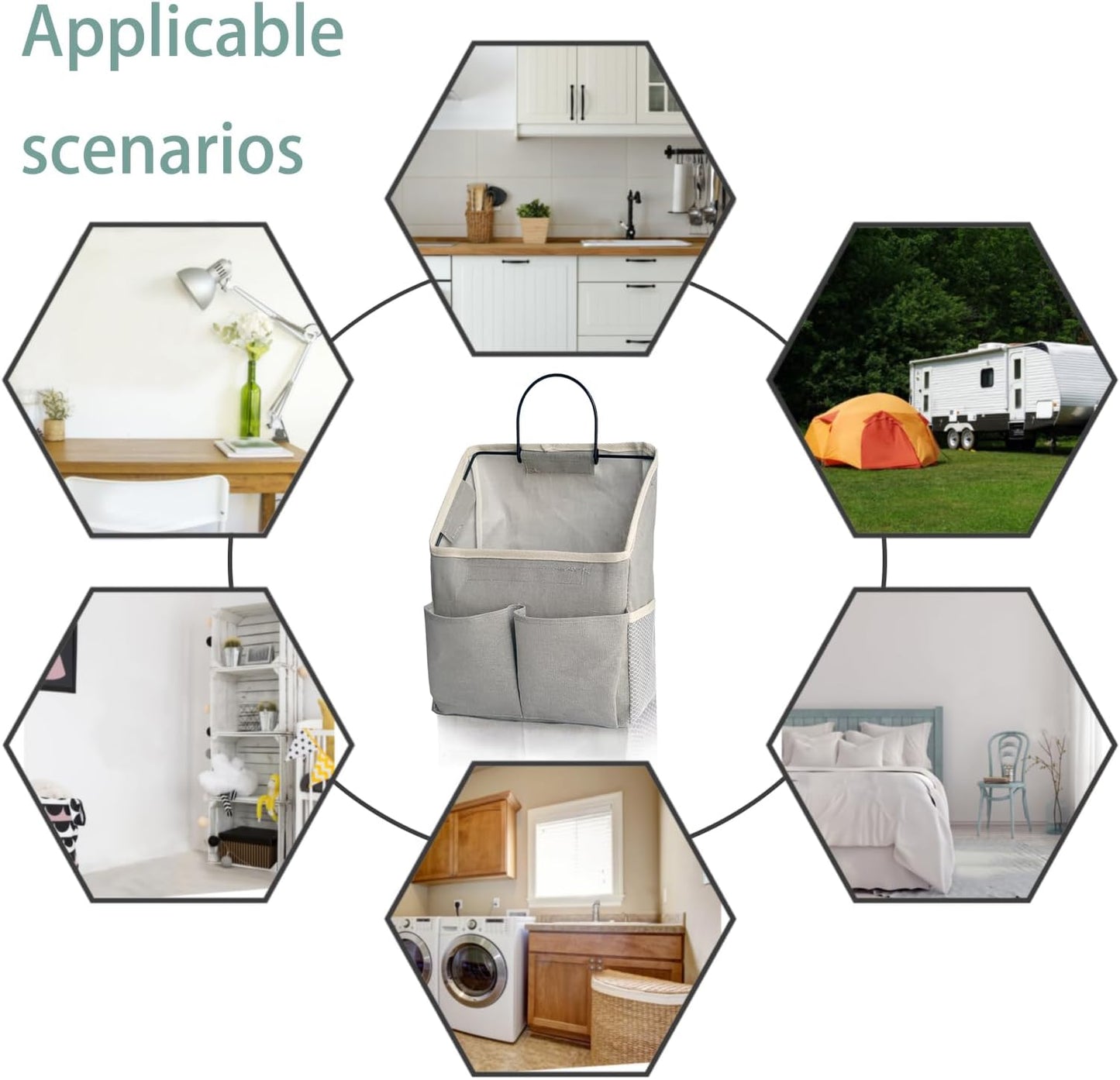 2 Pack Wall Hanging Storage Bag,Wall Hanging Organizer with Pockets, Hanging storage basket for Dormitory Bathroom Bedroom (Grey-upgraded)