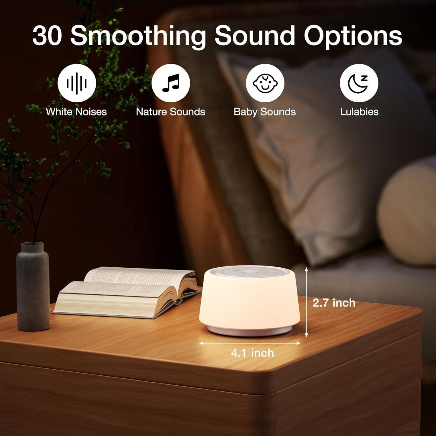 White Noise Sound Machine | Sound Machine for Baby Rechargeable | 30 Soothing Sounds | 10 Colors Night Light | White Noise Machine for Sleep Baby Adults Portable Sound Machine for Home Travel