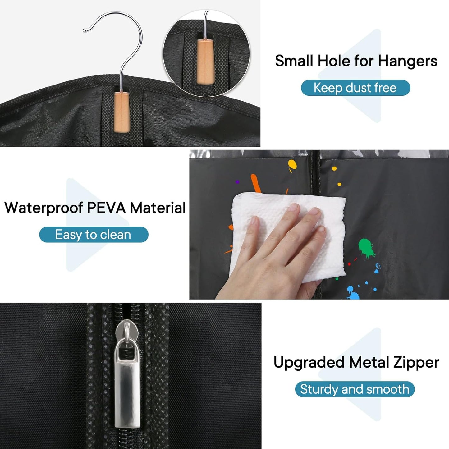 10 Pack - Moucas 43" Black Garment Bag, Mens Suit Bags for Closet Storage and Travel, Garment Bags for Hanging Clothes, Suit Cover Bags with Zipper for Coats, Jackets, Shirts