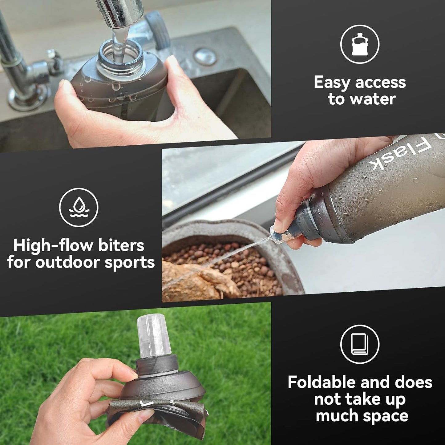 AXEN Soft Flask TPU Foldable Running Hydration Flask, Soft Collapsible Water Bottle for Hydration Pack Cycling Marathon Running Hiking