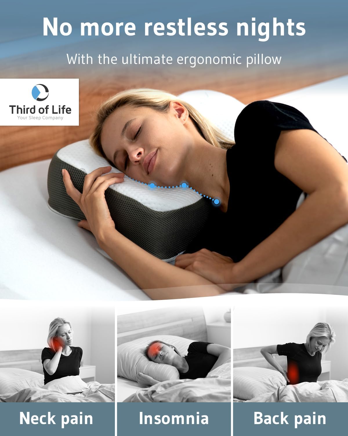 Travel pillow Re-Charge Intense with Activated Charcoal | Orthopedic cervical side sleeper pillow | Ergonomic memory foam against neck pain | Innovative Intense technology for deeper sleep