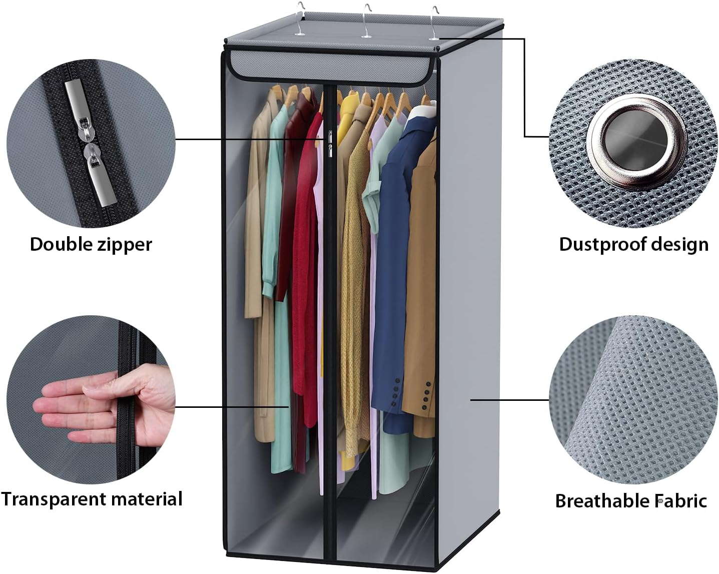 Univivi Garment Bags for Hanging Clothes, Large Clothes Storage Bags Closet Organizer with Clear Window, Premium Hanging Garment Storage Bag for Suits, Coats, Jackets, 40", 2-Pack (Grey)