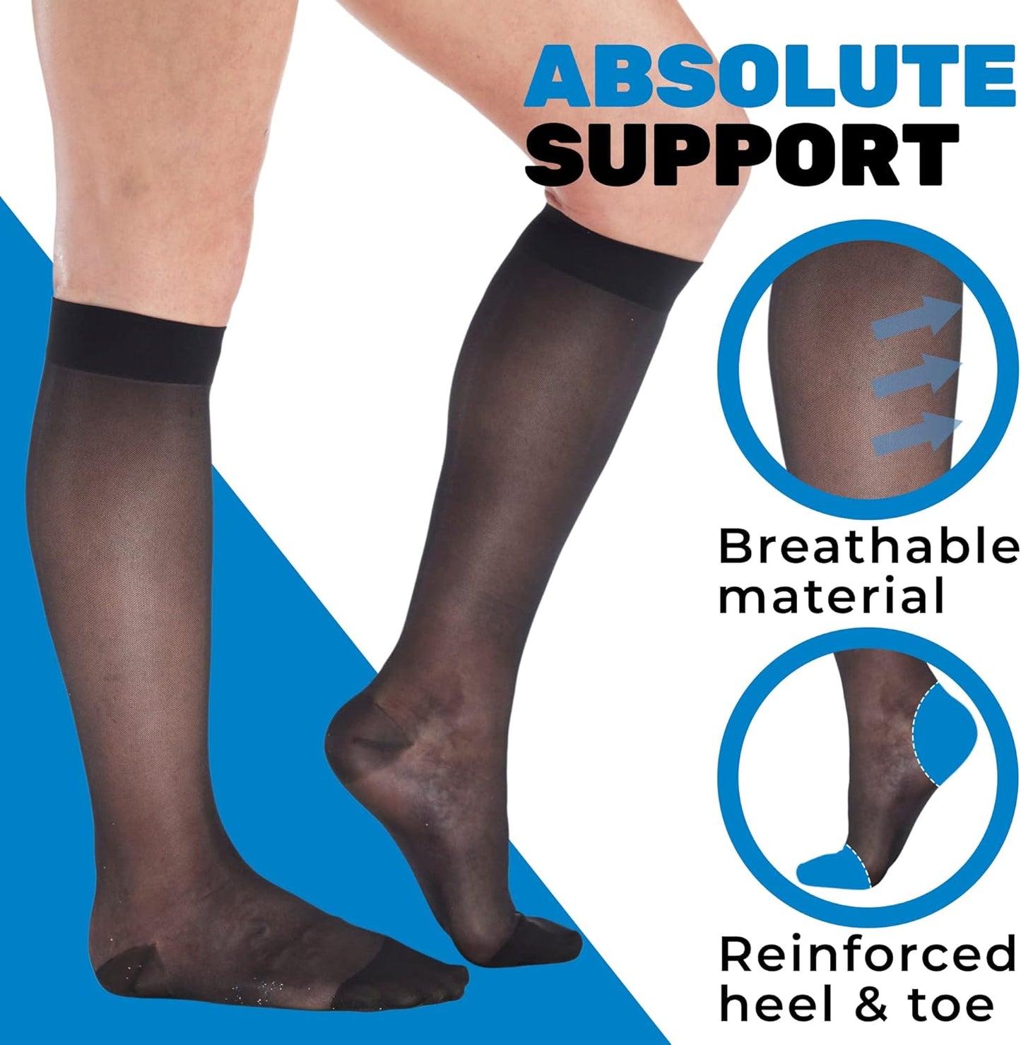 (3 Pairs - Closed Toe) Plus Size Compression Stockings for Women 15-20mmHg - Womens Sheer Compression Knee High with Wide Calf for Diabetic, Lymphedema, Swelling - Black, 5X-Large - A101BL8-3