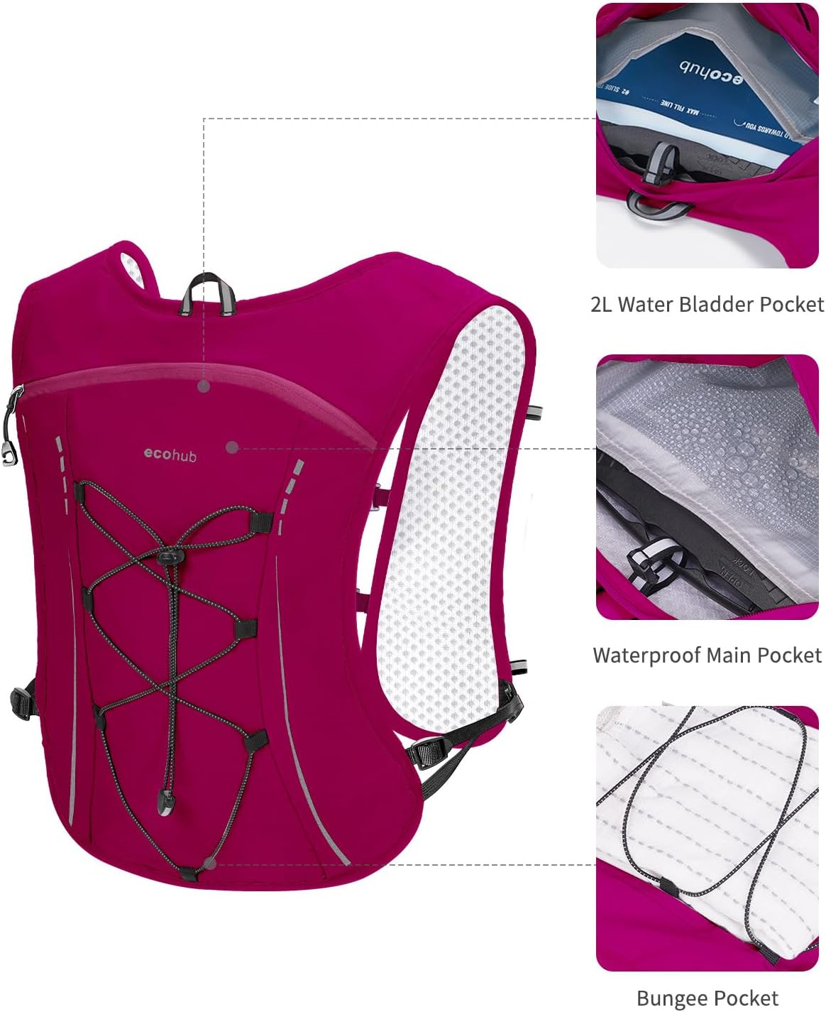 ECOHUB Running Hydration Vest Backpack,Lightweight Breathable Pack with 2L Water Bladder Bag Daypack for Hiking Trail Running Cycling Race Marathon for Women Men