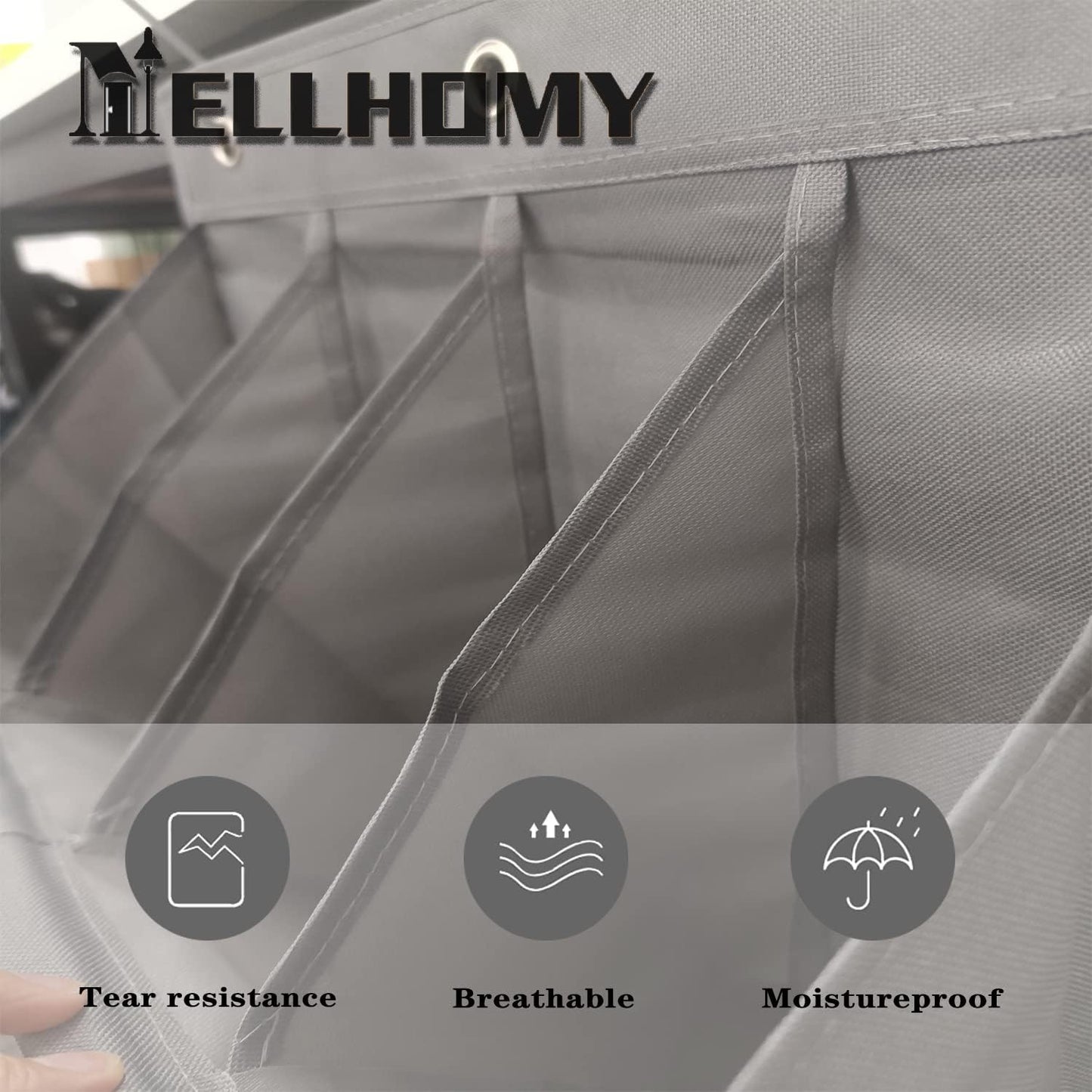 Over the Door Shoe Organizer, 12 Pockets Hanging Shoe Storage Rack with Large Deep Pockets, Oxford 600D Fabric Grey Shoe Storage Rack with 6 hook for Shoes, Slipper,Home Accessories etc-Black