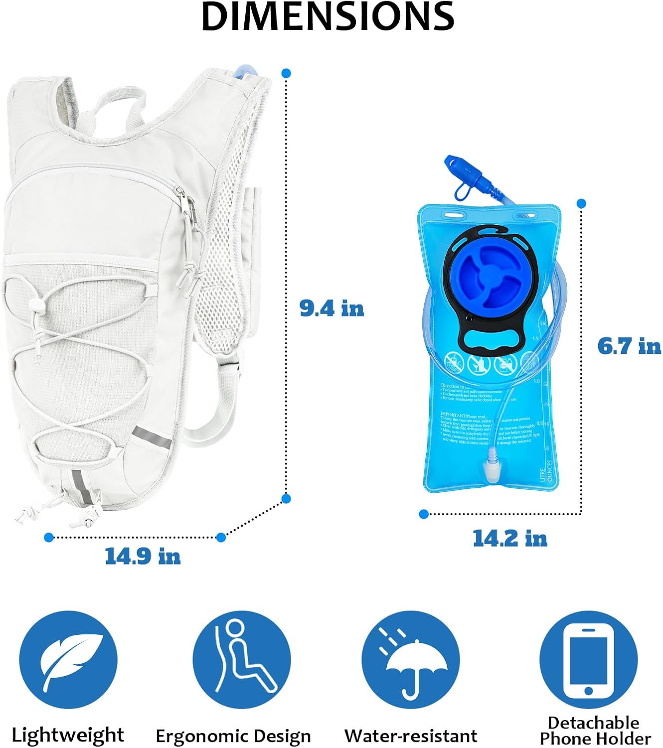 Lightweight Hydration Backpack 2L Water Bladder Pack for Running, Cycling, Hiking – Anti-Theft Water Backpack with Phone Holder, Trekking Pole Holder & Reflective Strips for Men & Women