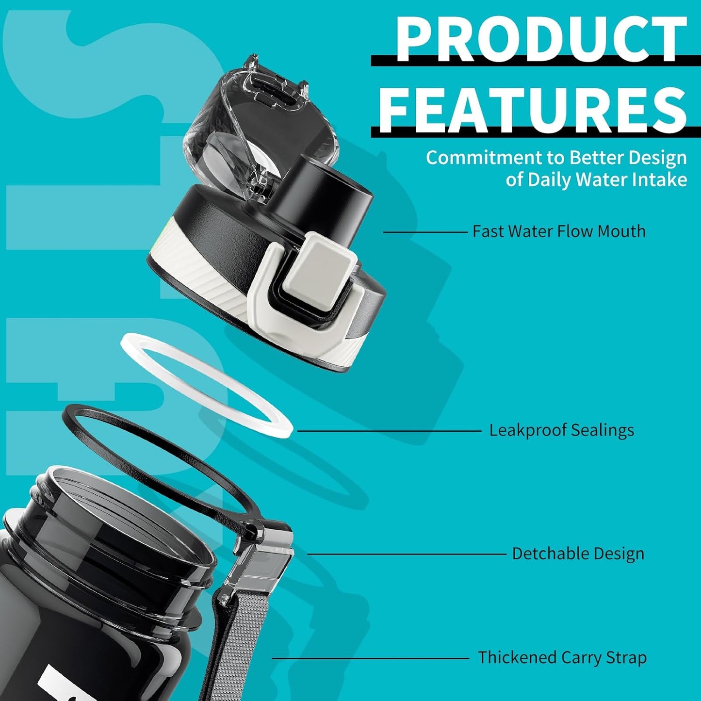 Water Bottle, 32 oz Motivational Water Bottles with Time Marker-Tritan & BPA Free, Sports Water Bottle with Time to Drink & Strap, Wide Mouth, Leakproof -Gift for Christmas Gym Fitness & Outdoor