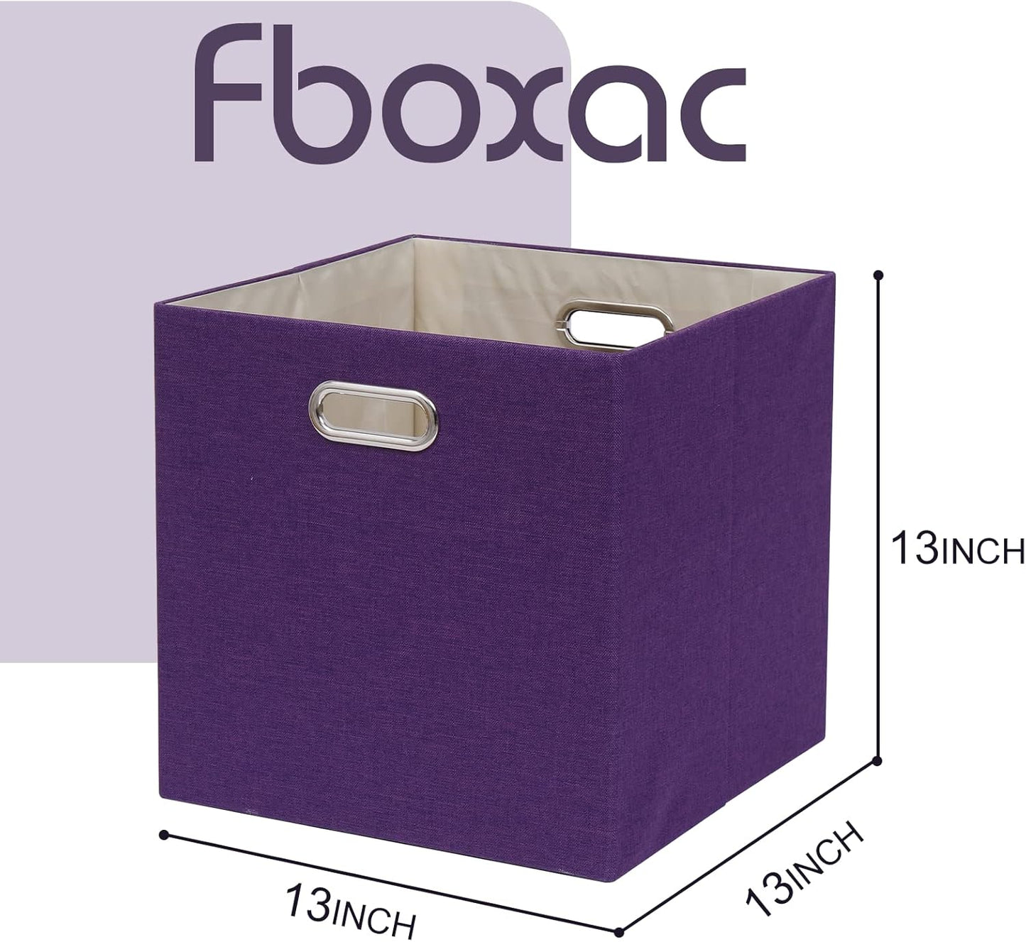 Collapsible Basket Fabric Foldable Box with Handles, 13x13 Cube Storage Bins Set of 4, Thick and Heavy Duty Storage Baskets for Shelves Bedroom Livingroom,Purple