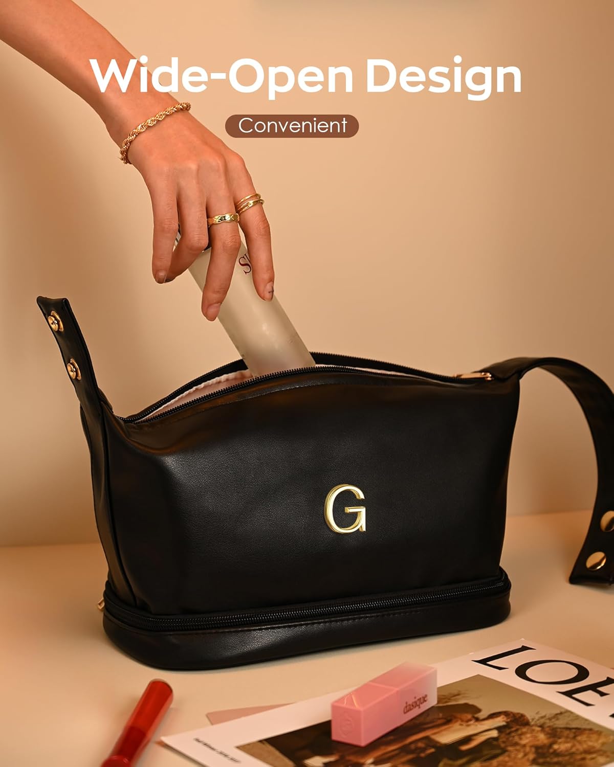 Teacher Gifts-Initial Makeup Bags Personalized Bags with Handle, Women Group Gift Cosmetic Bag, Women Makeup Bags Letter Travel Toiletry Bag with Makeup Brush Organizer-Graduation Gift