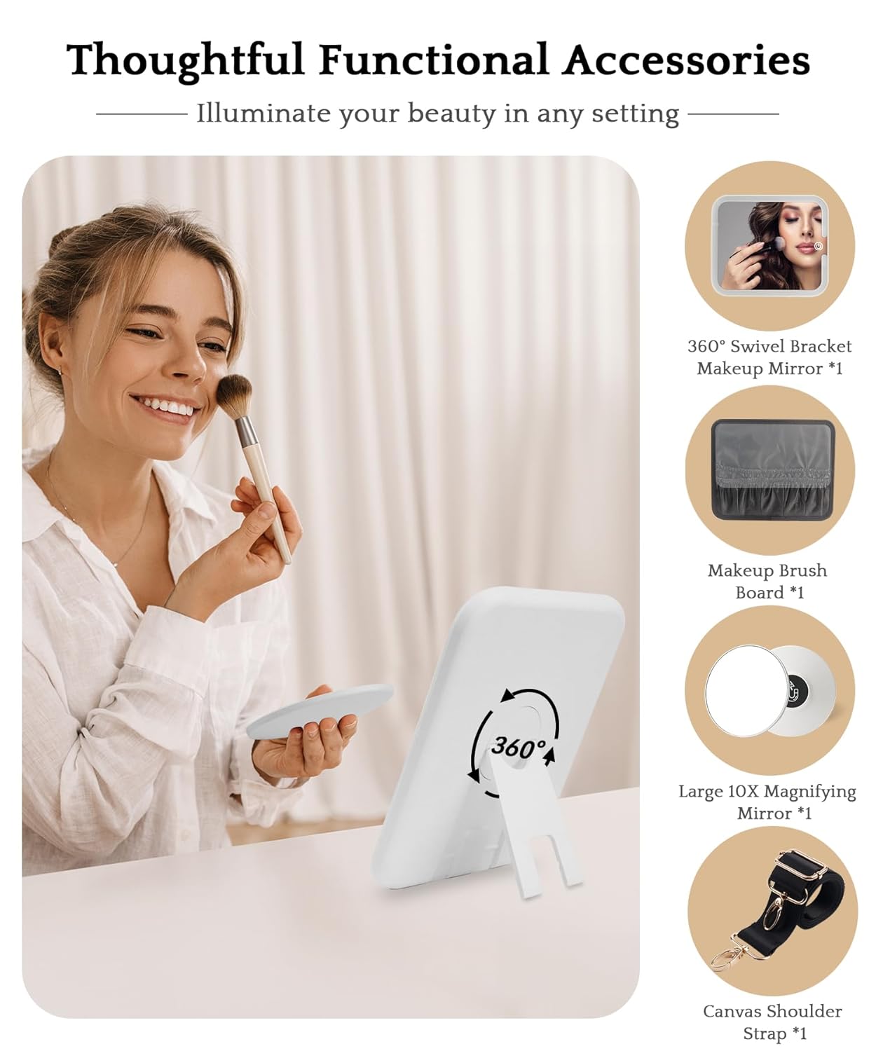 MOMIRA Travel Makeup Bag Cosmetic Bag with Lighted Mirror, Adjustable Brightness in 3 Color Scenarios/Detachable makeup mirror, All-round Upgrade, Waterproof, Gift for Women -Gold