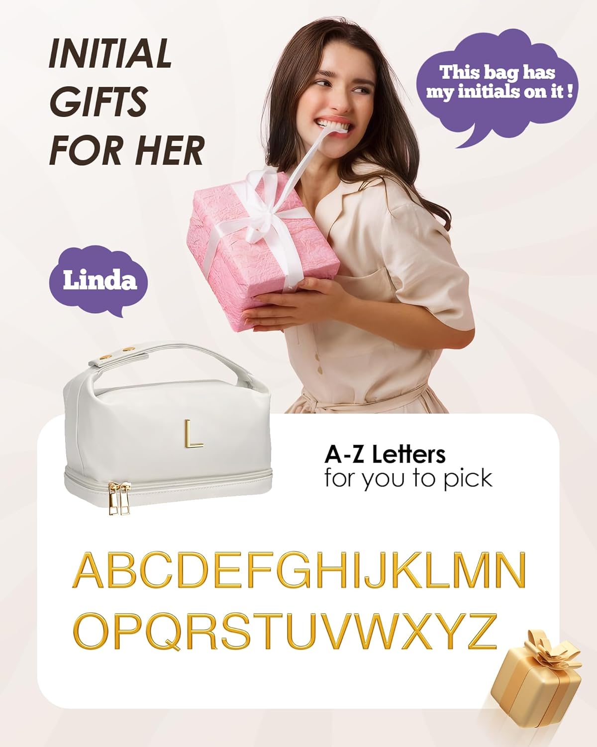 Birthday Gifts for Women, Personalized Makeup Bag with Handle, Gifts for Teen Girls Cosmetic Bag with Makeup Brush Organizer, Gifts for Friends Female Mom-Graduation Gift for Teens Girls