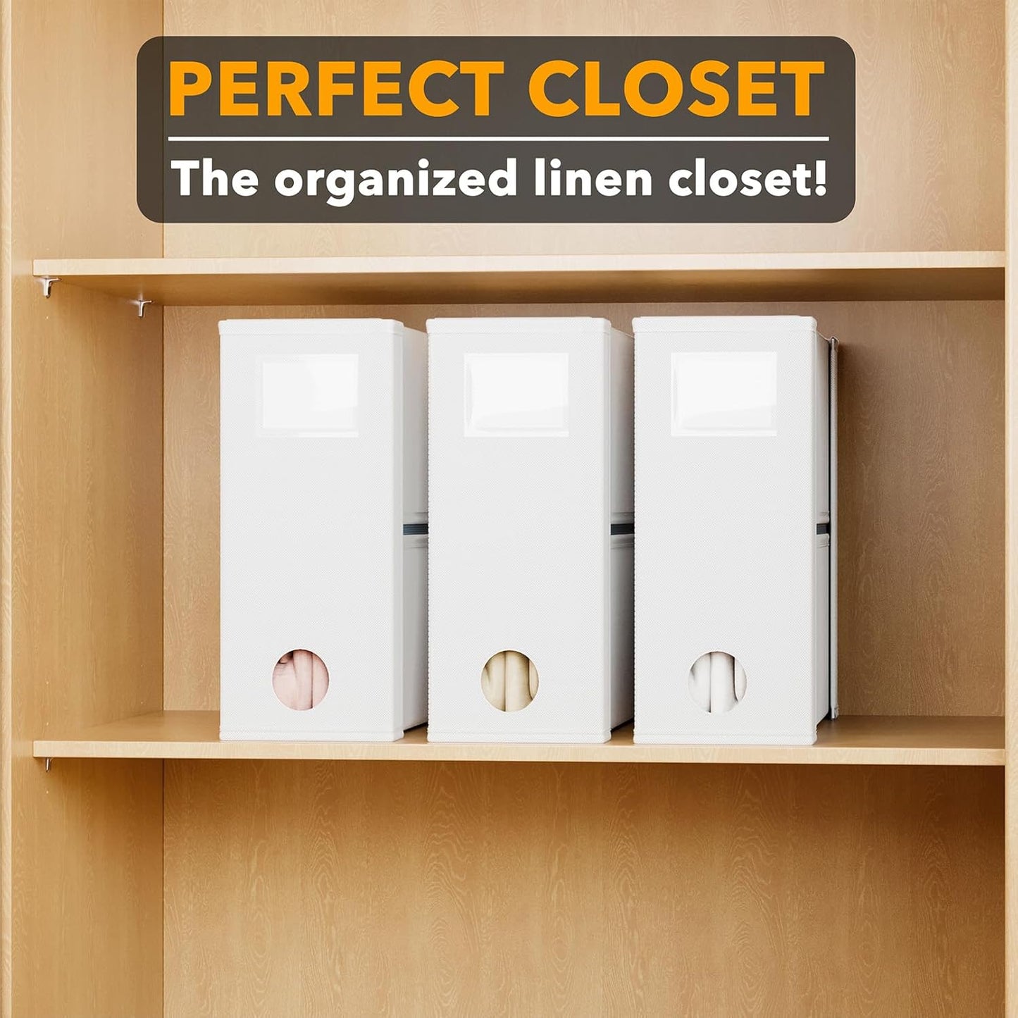 SpaceAid 3 Pack Bed Sheet Organizers and Storage, Foldable Sheet Organizer for Linen Closet, Sheets Set Folder Keeper with Window XL (Queen & King Size) Bedding Container (White, 3 Pack)