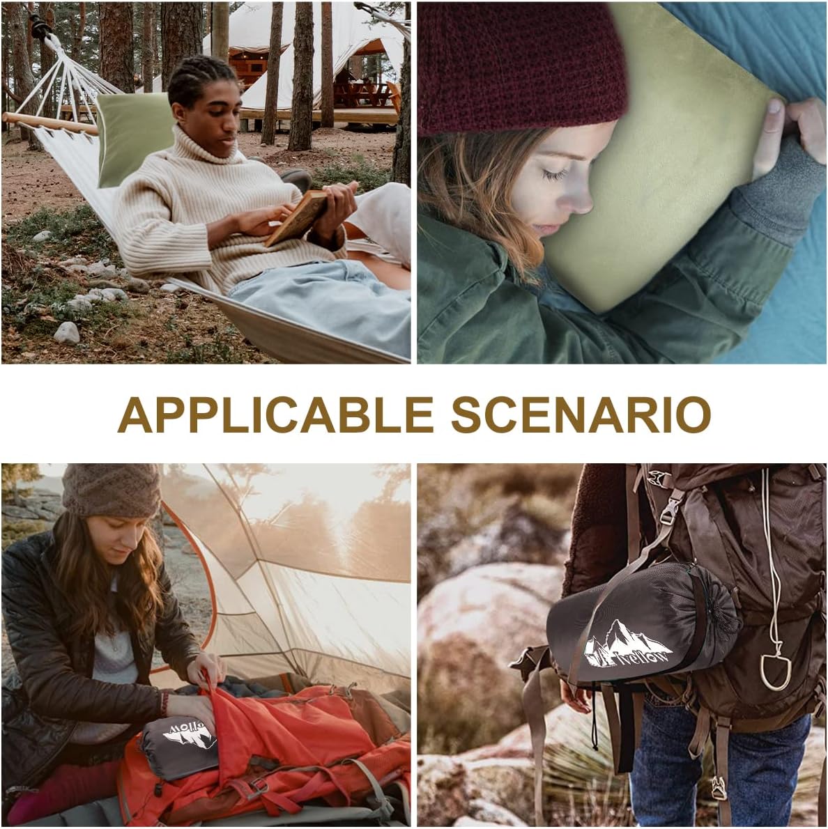 Ivellow Memory Foam Travel Pillow Compressible Camping Pillow for Sleeping Shredded Memory Foam Pillow Compact Firm Supportive Travel Pillow for Adults Kids Outdoor Hiking Essential Gear Green-M