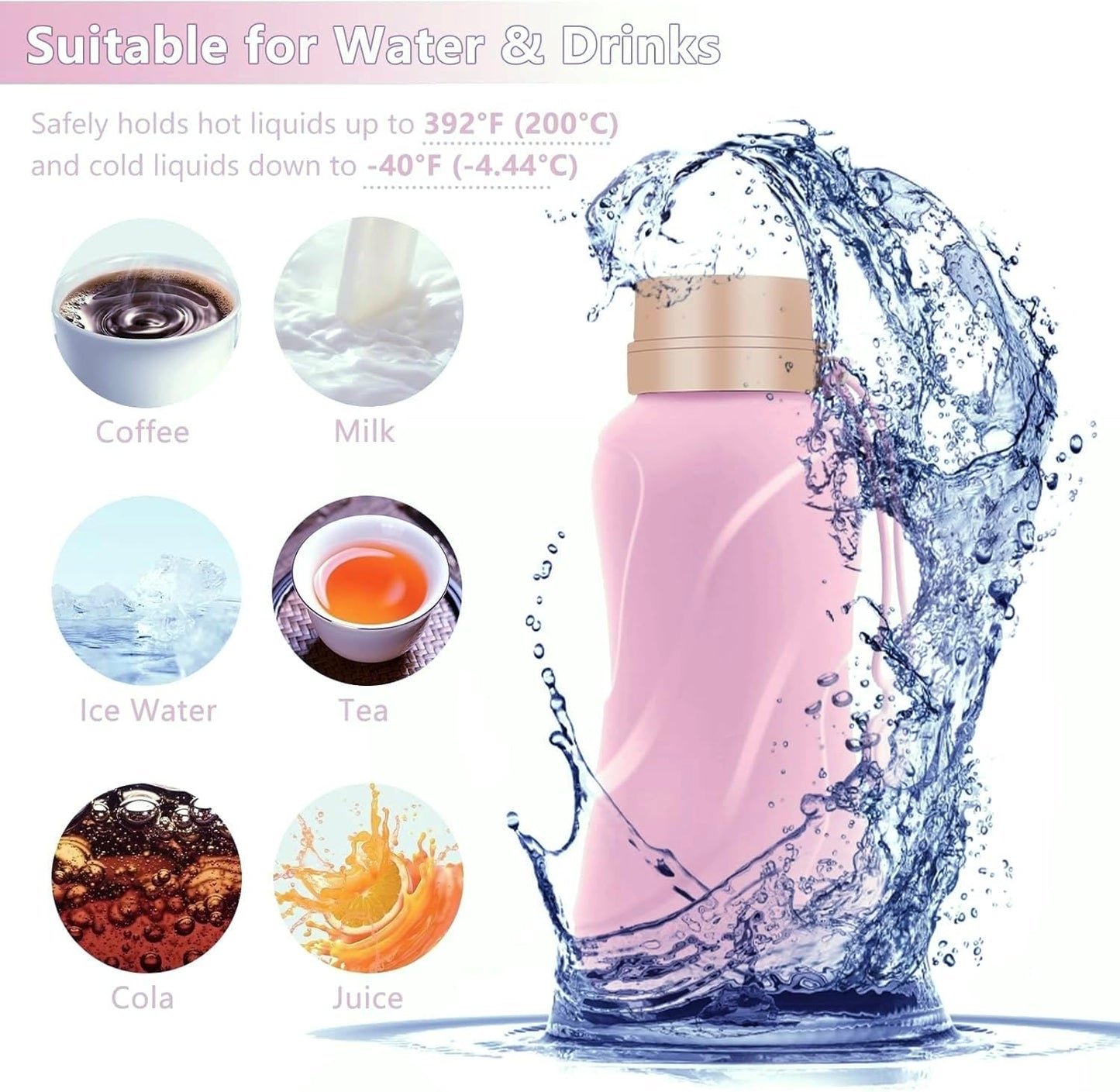 Collapsible Water Bottles,650ml,Leak Proof,Reuseable BPA Free Silicone Foldable Water Bottles,Durable Lightweight for Travel Gym Camping Hiking,Compact Size Portable Sports Water Bottle (Purple)