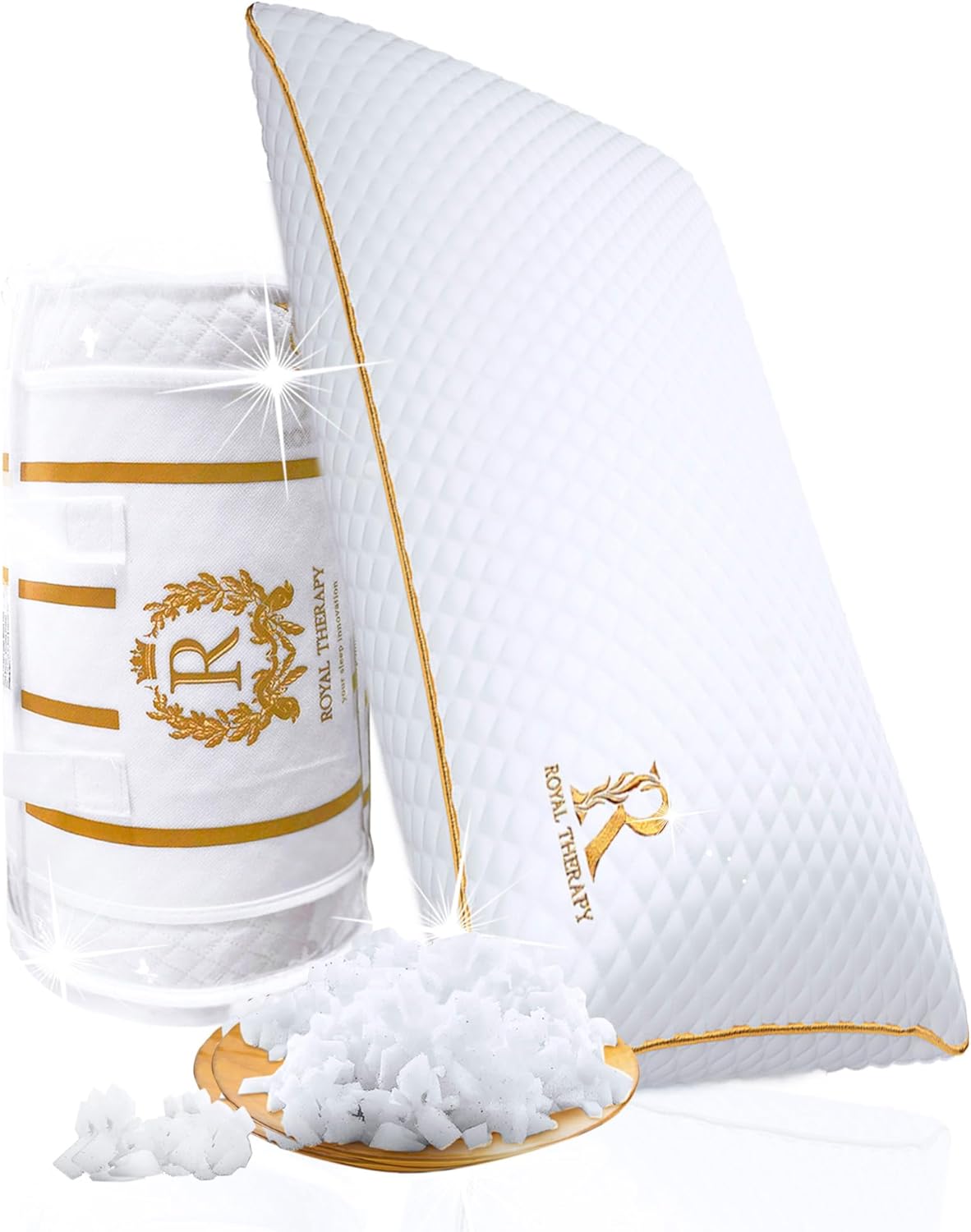 Royal Therapy Queen Memory Foam Pillows - Shredded Memory Foam Pillow for All Sleep Positions - Medium Firm Pillow with Adjustable Loft - Bamboo Rayon Cover - CertiPUR-US & Oeko-TEX Certified