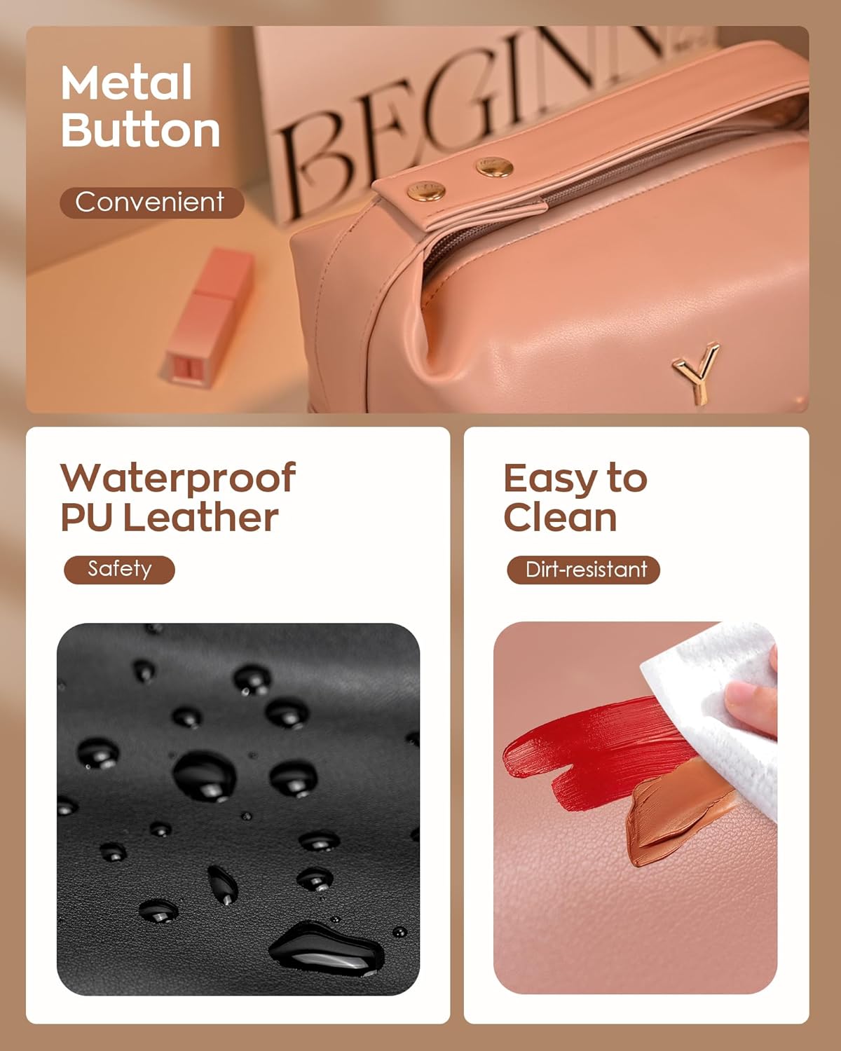 Gifts for Friends, Personalized Makeup Bags with Handle, Waterproof Double Layer Cosmetic Bag, Large Capacity PU Leather Makeup Bags Travel Toiletry Bag with Makeup Brush Organizer