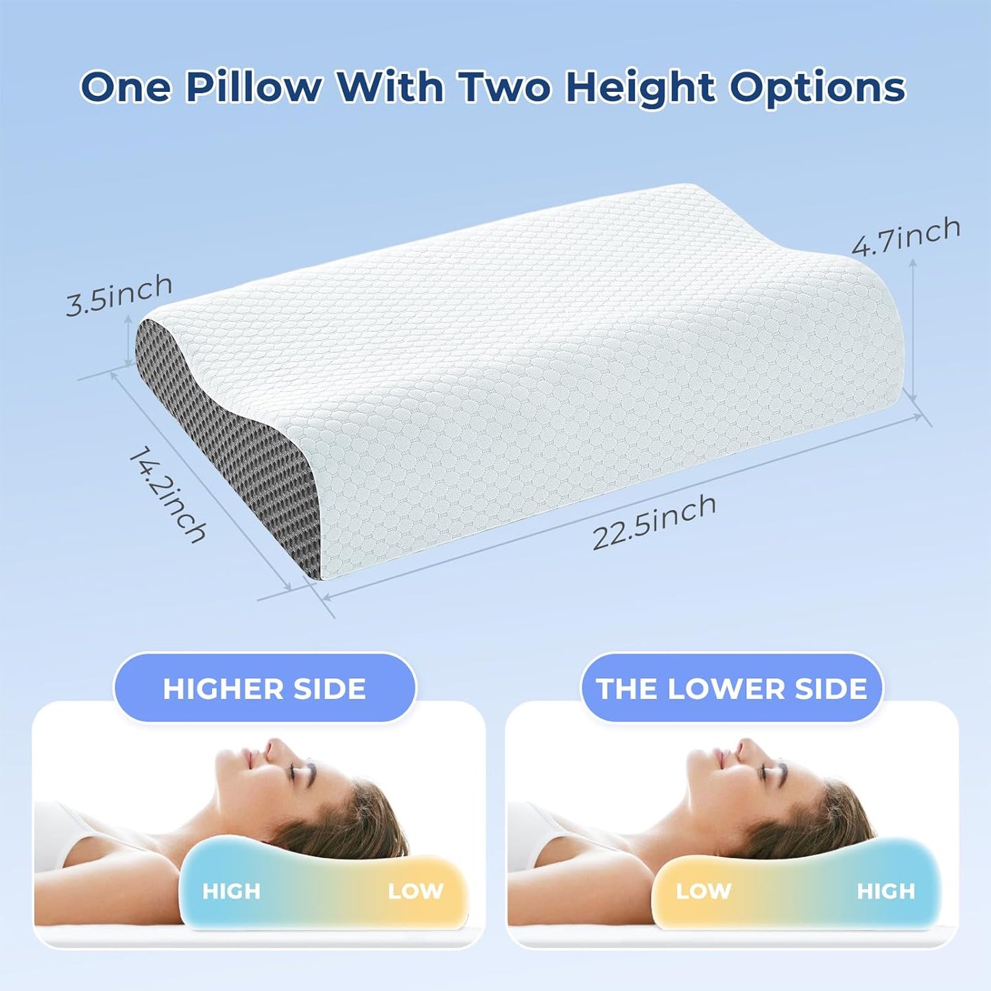 Memory Foam Pillows 2 Pack Neck Pillow - Neck Support Pillow for Pain Relief, Ergonomic Cervical Pillow for Sleeping, Orthopedic Contour Bed Pillow for Side, Back, Stomach Sleepers,Grey