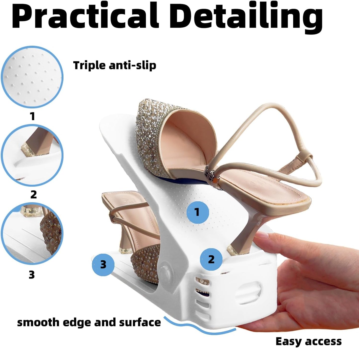 Shoe Slots Organizer, 20PCS Adjustable Double Layer Stack Shoe Rack, 50% Space-Saving Storage Rack Holder, White