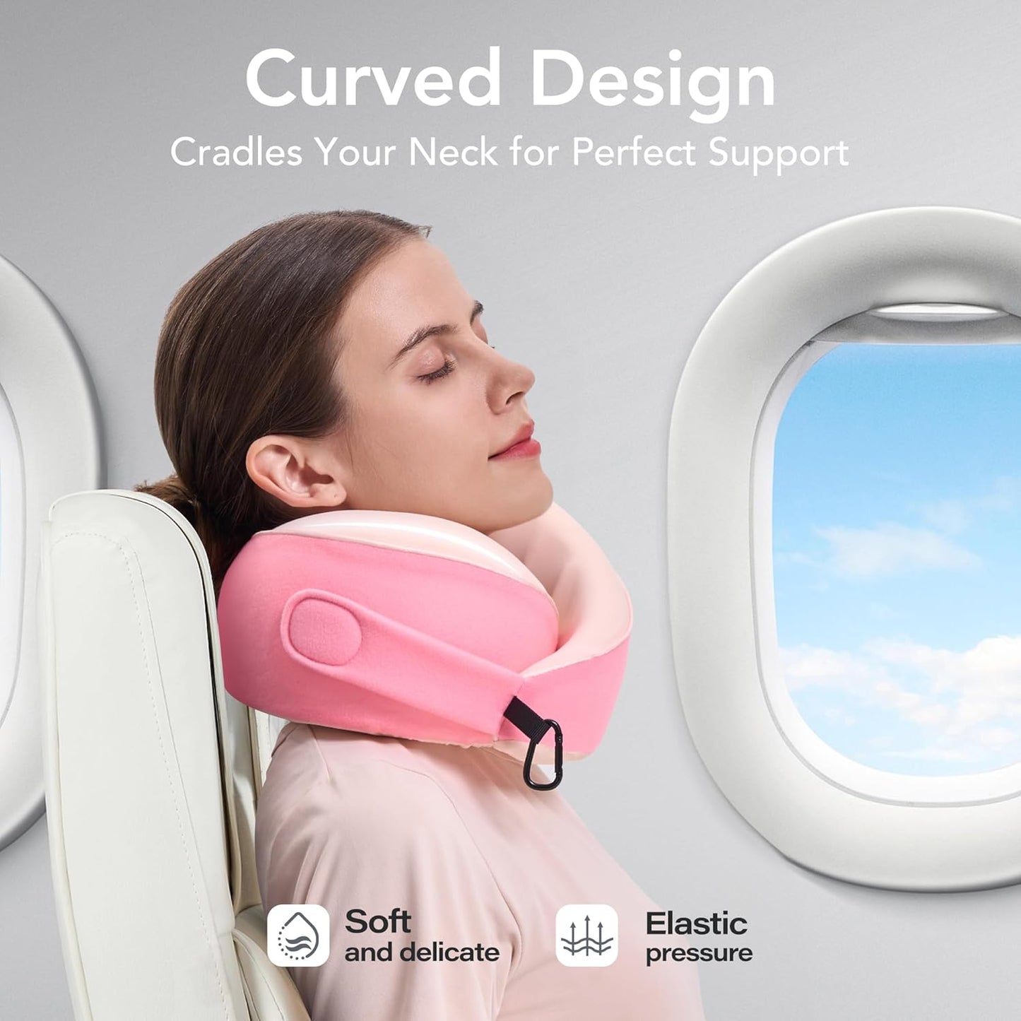 Travel Pillow, 100% Pure Memory Foam Travel Neck Pillow Airplane Neck Support Ergonomic Design for Traveling Suitable for Airplanes,Offices and Cars (Pink)